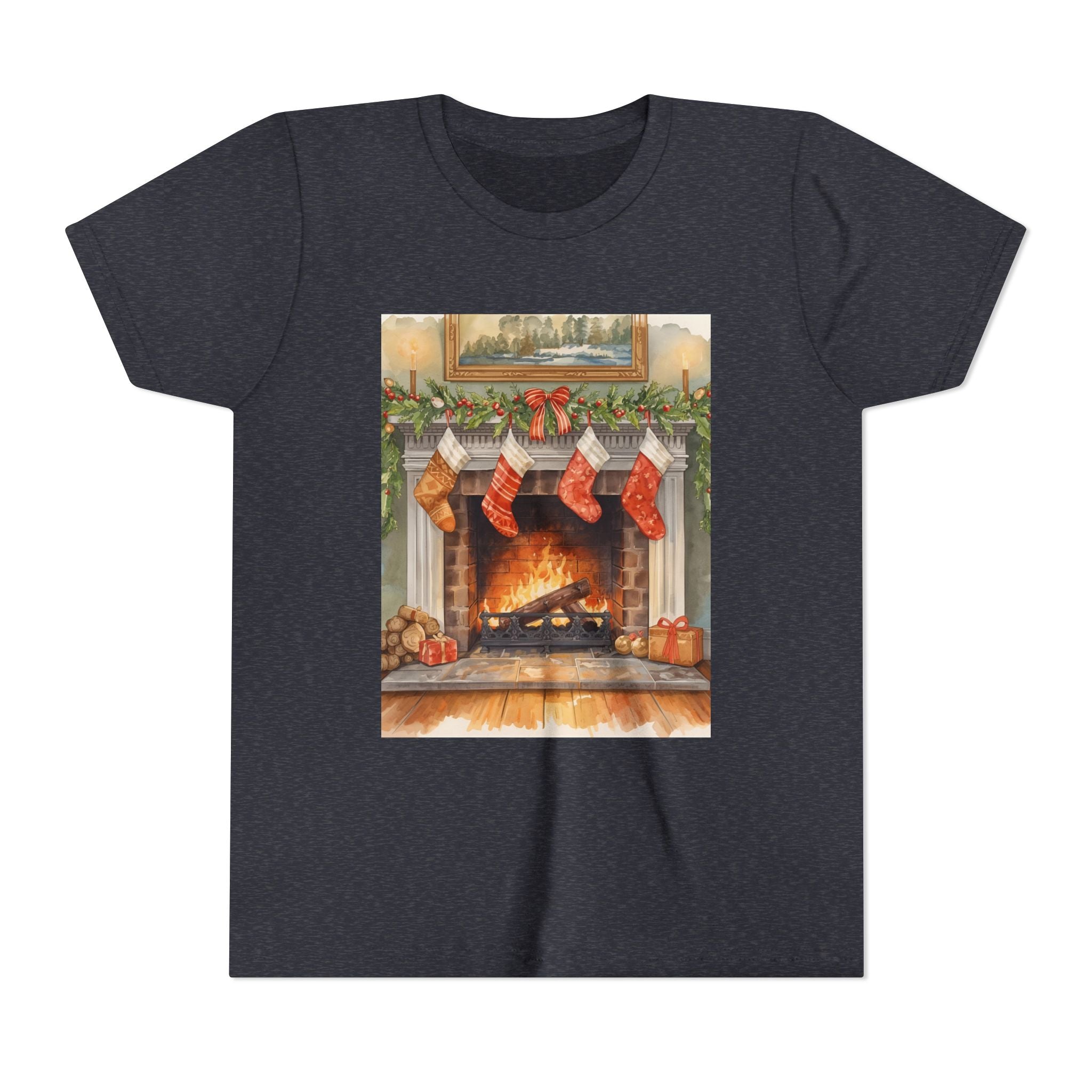 Christmas Stocking Fireplace Youth Short Sleeve Tee