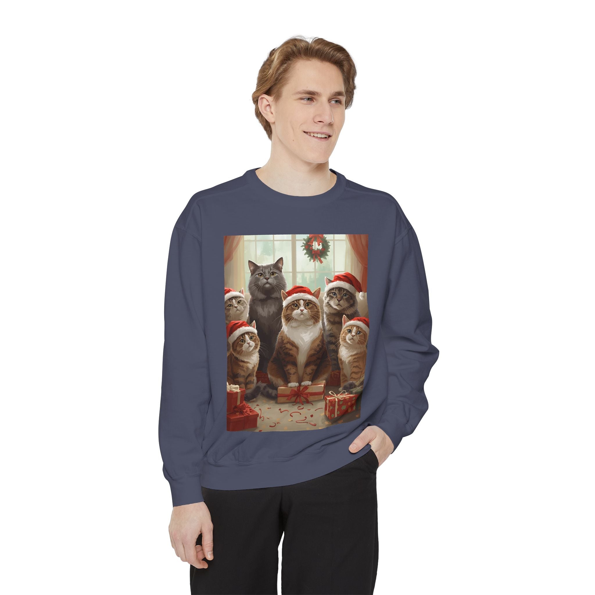 Cozy Holiday Cat Sweatshirt, Festive Sweatshirt for Cat Lovers, Christmas Gift for Pet Owners, Cute Cat Apparel, Winter Wardrobe Essential