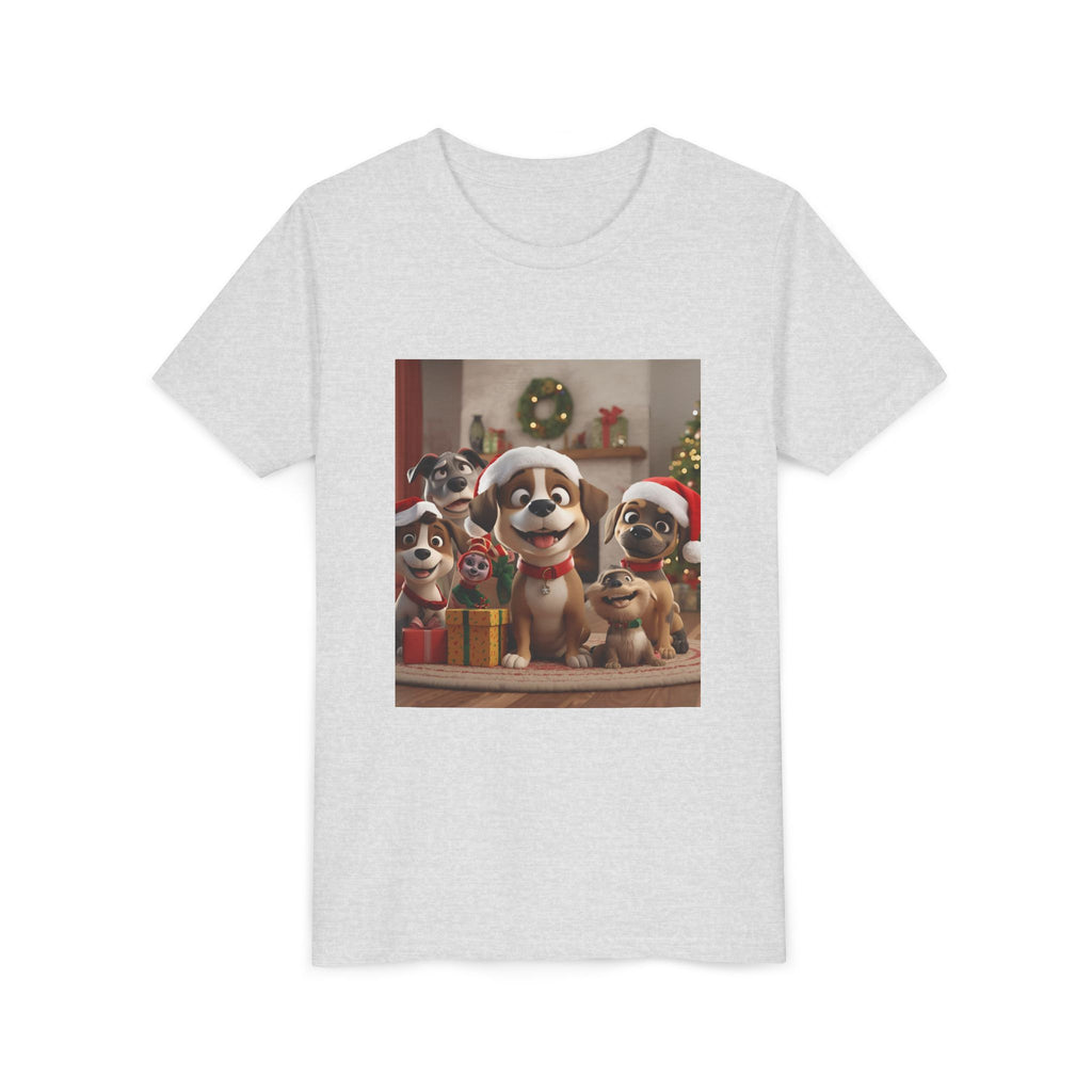 Cute Festive Christmas Dog Youth Short Sleeve Tee