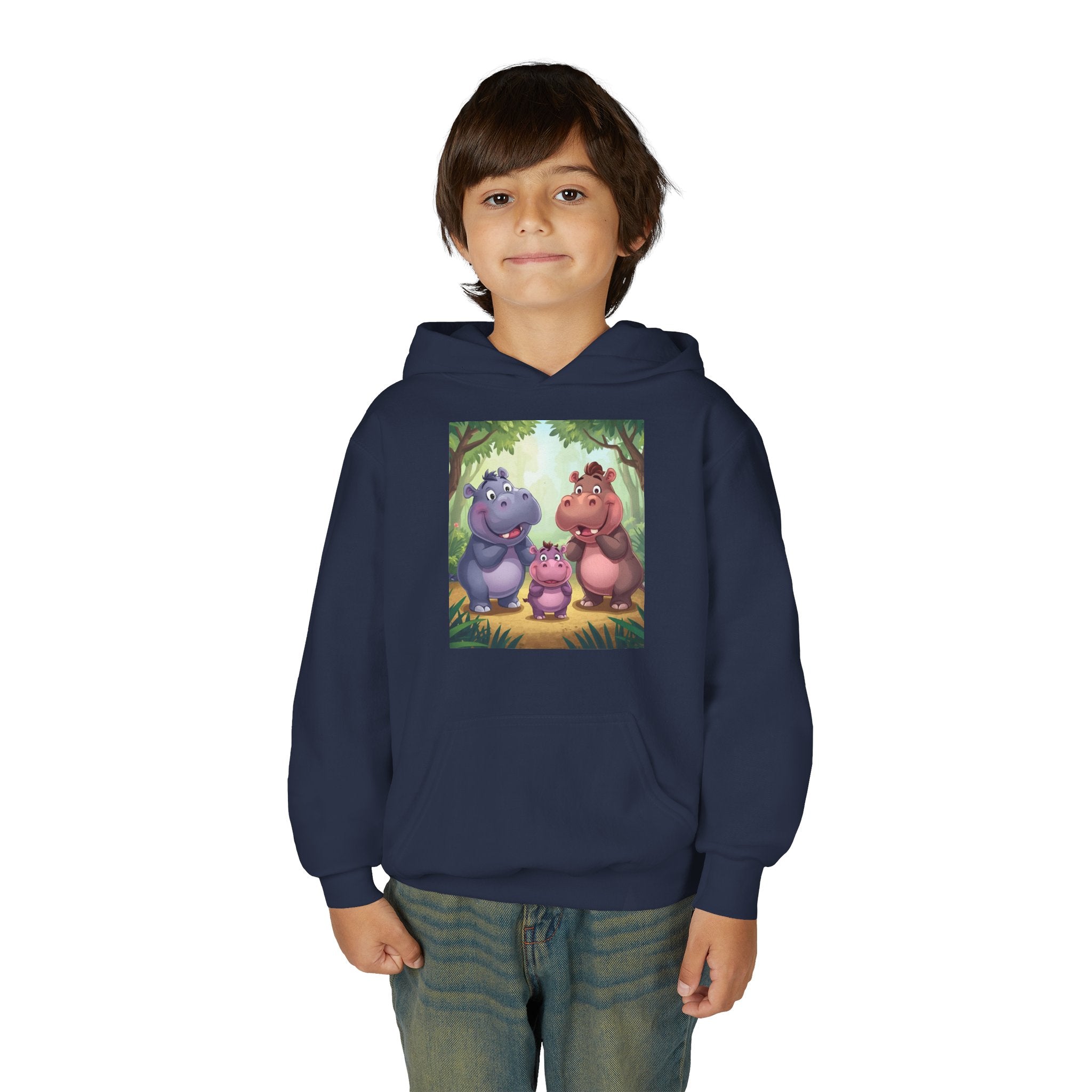 Hippo Cute Youth Heavy Blend Hooded Sweatshirt