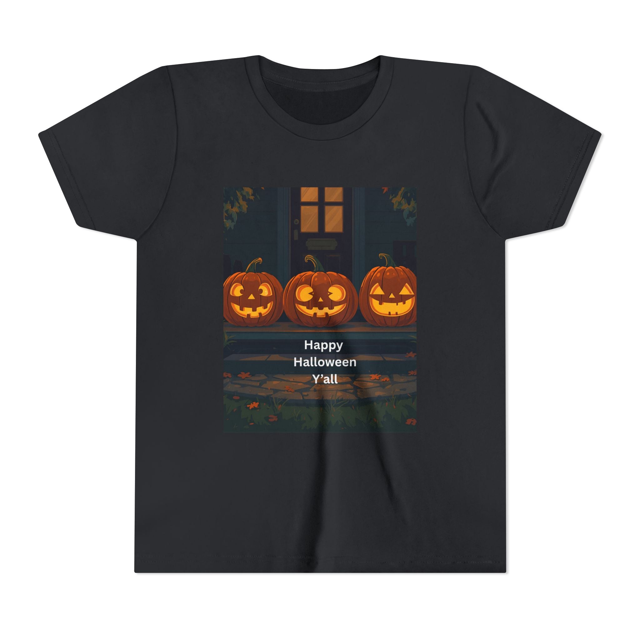 Halloween Pumpkin Youth Tee, Jack-o'-lantern Shirt, Trick or Treat Apparel, Spooky Kids T-Shirt, Halloween Costume Top