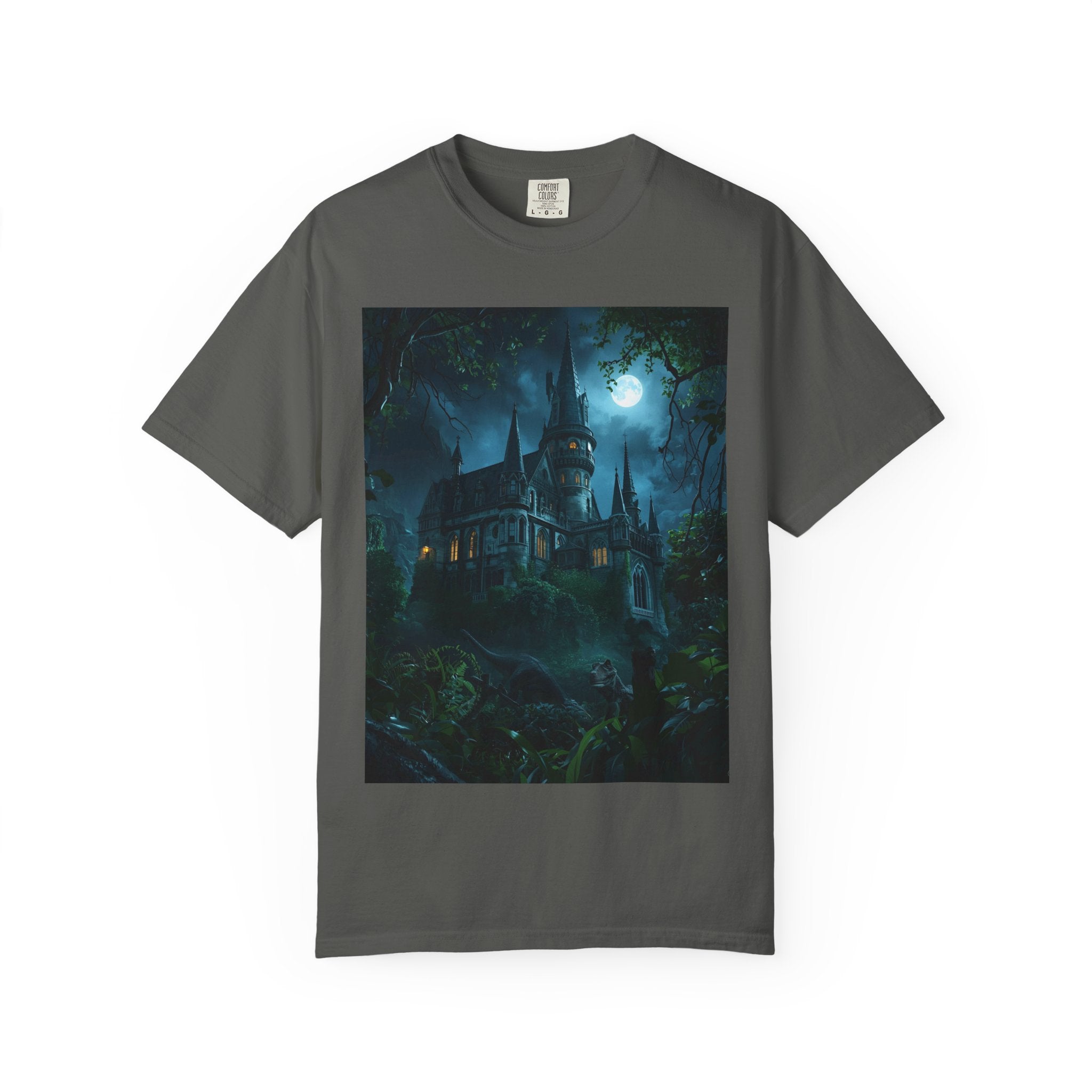 Mystical Night Scene Castle T-Shirt, Spooky Tees, Halloween Apparel, Gothic Style Shirt, Unisex Shirt, Nighttime Scene Tee