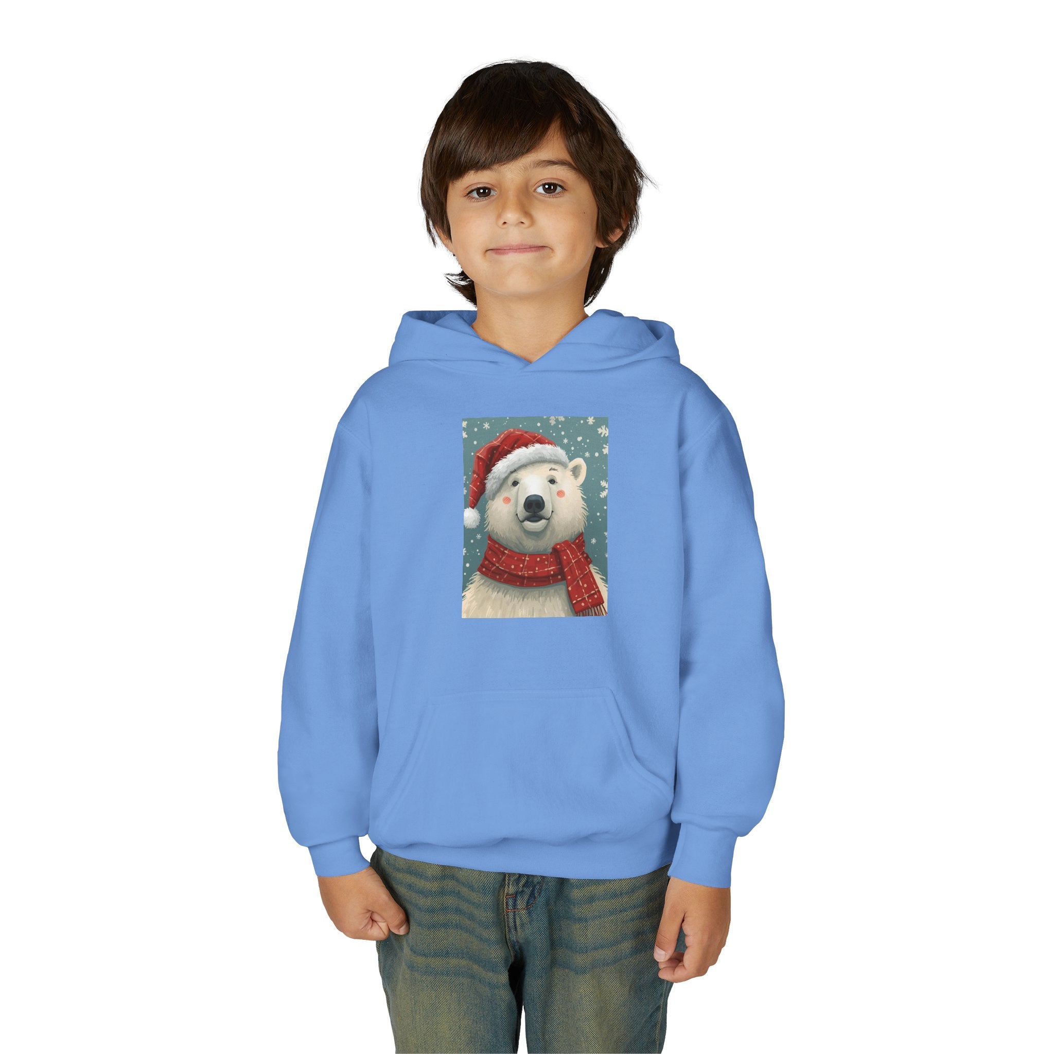 Cozy Polar Bear Christmas Hoodie, Holiday Sweatshirt for Kids, Winter Wear, Gift Idea, Cute Kids Hooded Sweatshirt