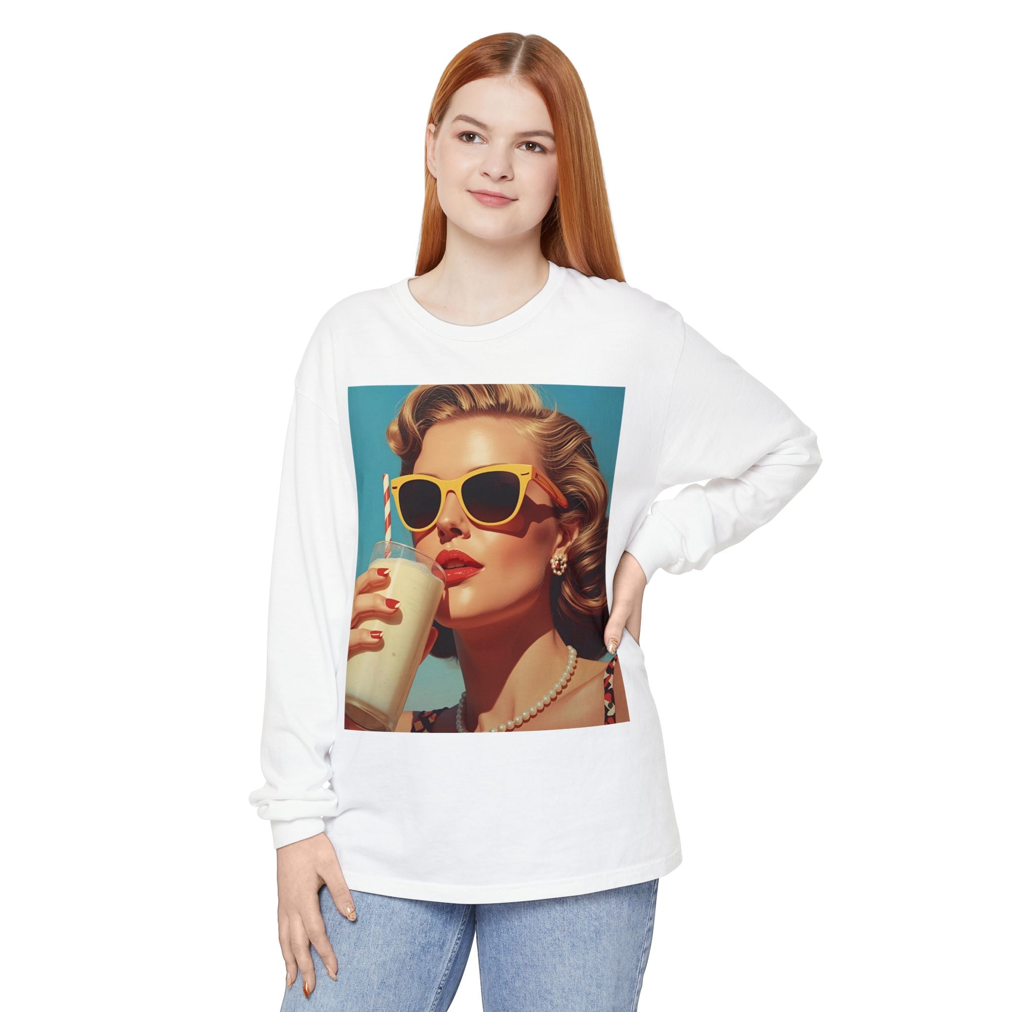 Retro Pop Art Long Sleeve T-Shirt, Vintage Graphic Tee, Fashion Top, Summer Style shirt, Gift for Art Lovers, Casual Wear