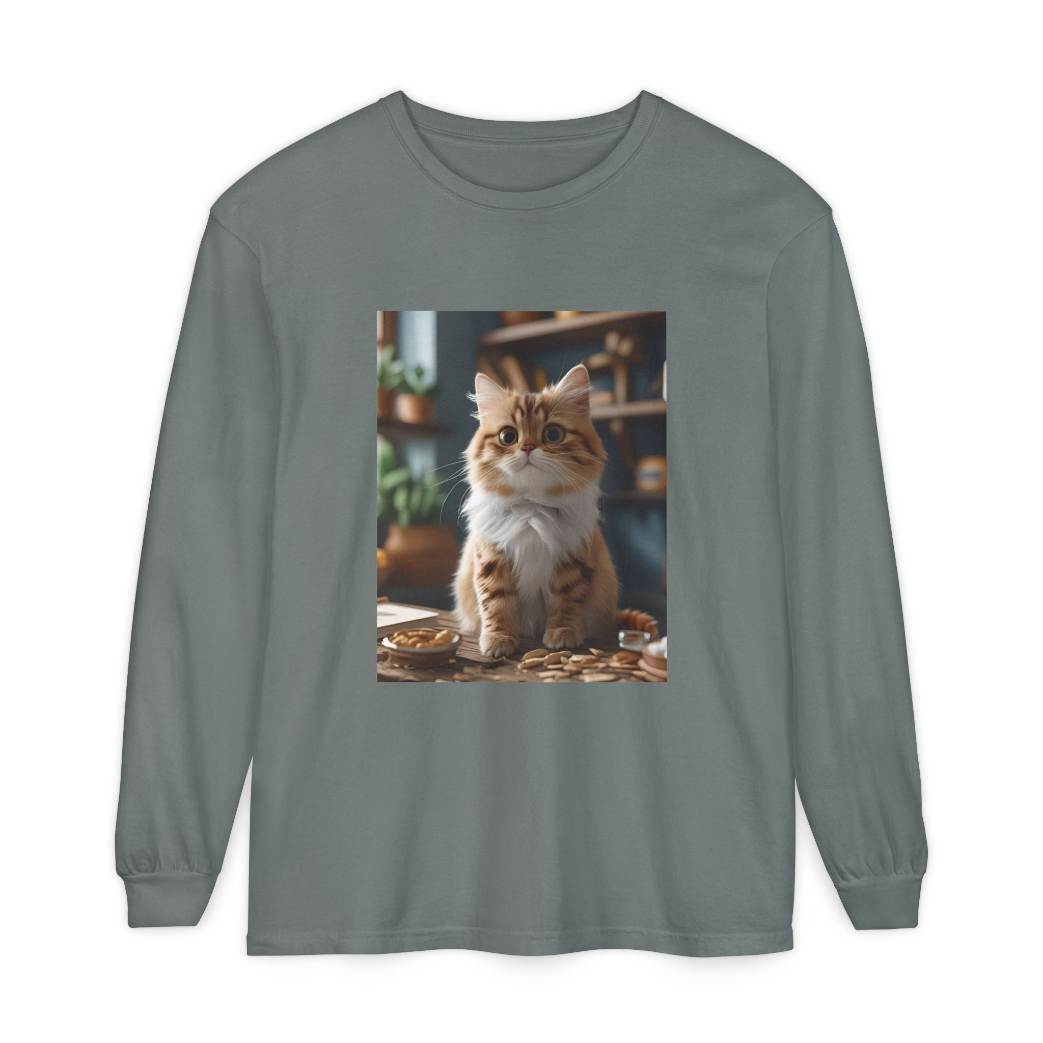 Cute Cat Unisex Garment-dyed Long Sleeve T-Shirt