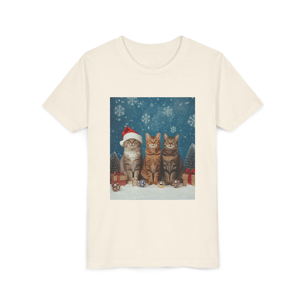 Cute Cat Festive Christmas Youth Short Sleeve Tee