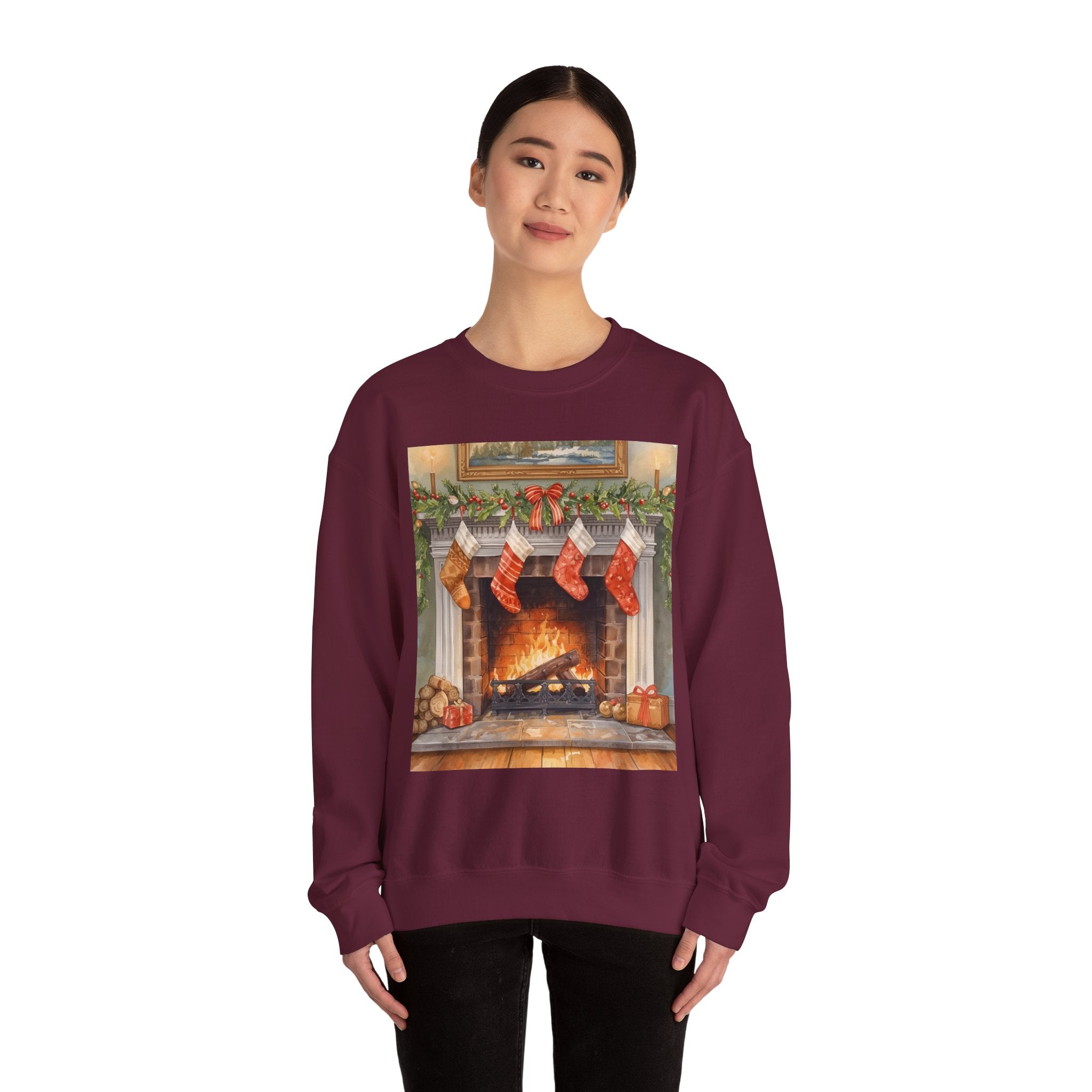 Christmas Stocking Fireplace Unisex Heavy Blend™ Crewneck Sweatshirt