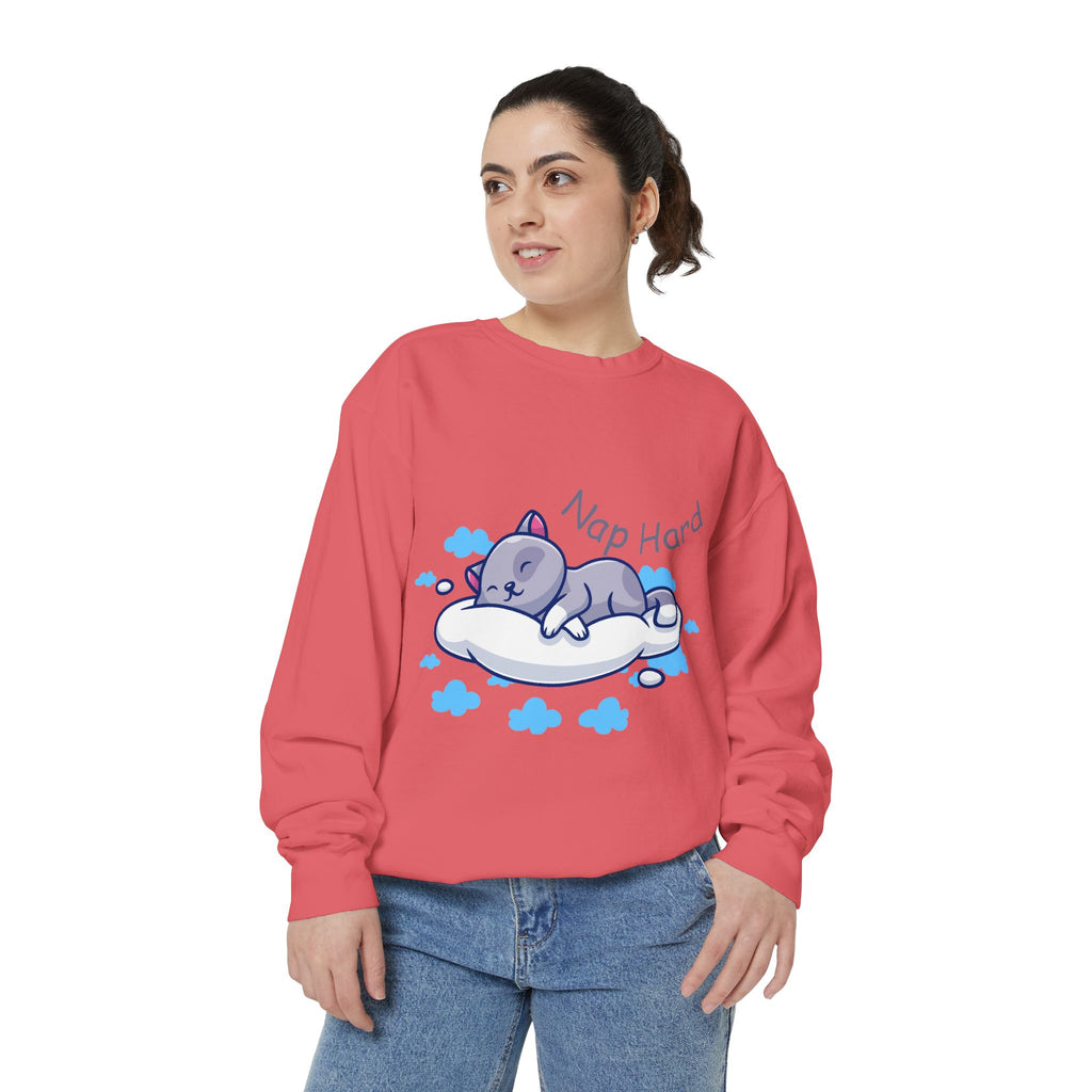 Cozy Cat Nap Hard Unisex Garment-Dyed Sweatshirt