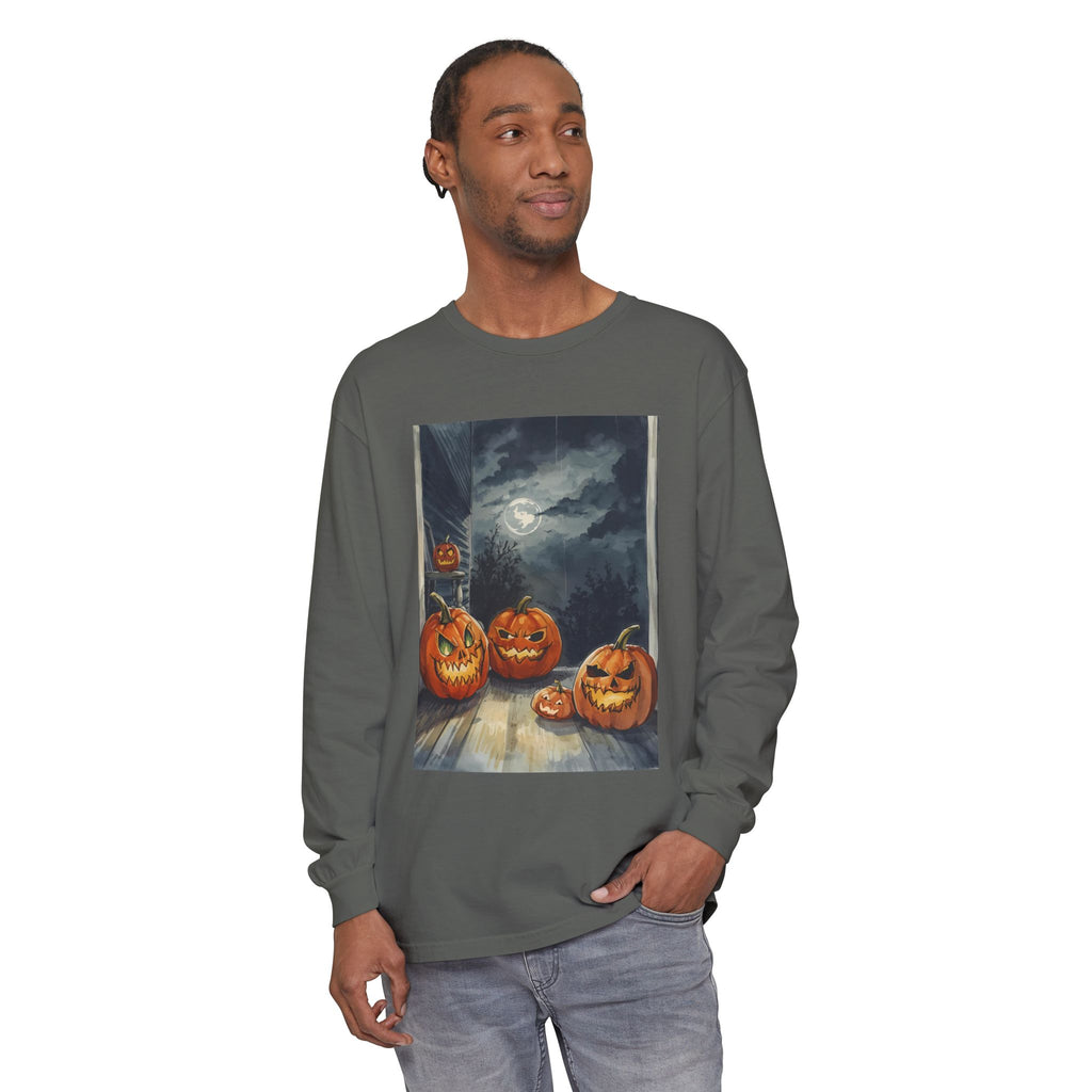 Halloween Pumpkin Scary Unisex Garment-dyed Long Sleeve T-Shirt