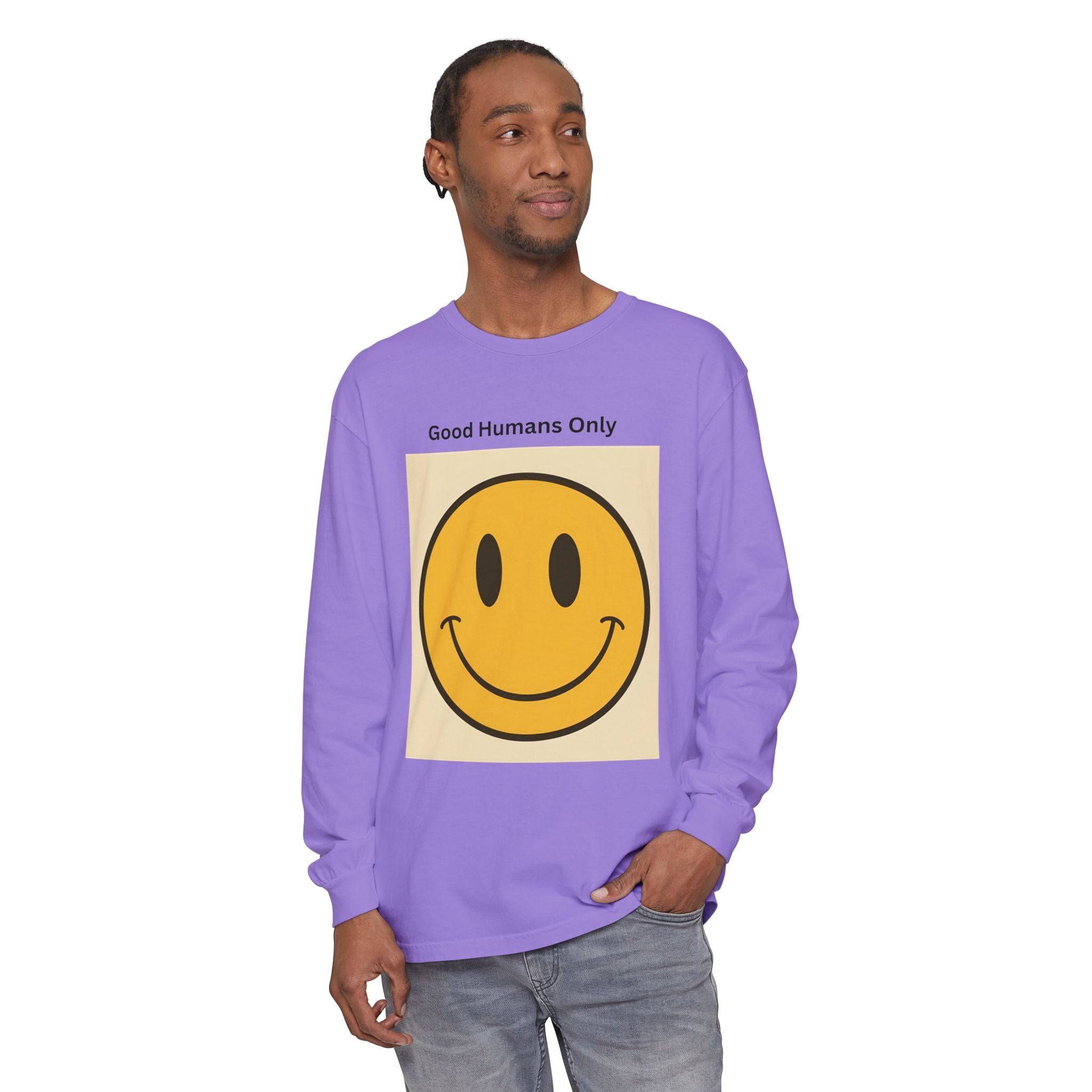 Smiley Face Unisex Garment-dyed Long Sleeve T-Shirt
