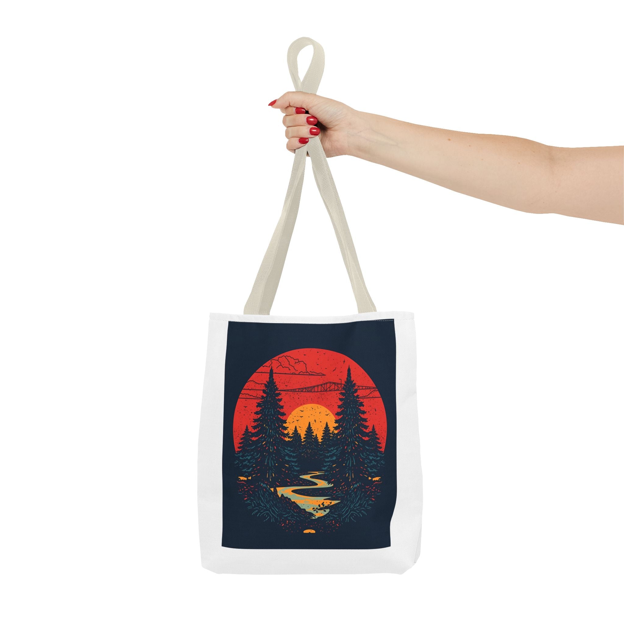 Nature-Inspired Tote Bag, Eco-Friendly Shopping Bag, Sunset Forest Design, Travel Companion, Gift for Outdoors Lovers, Stylish Everyday Bag