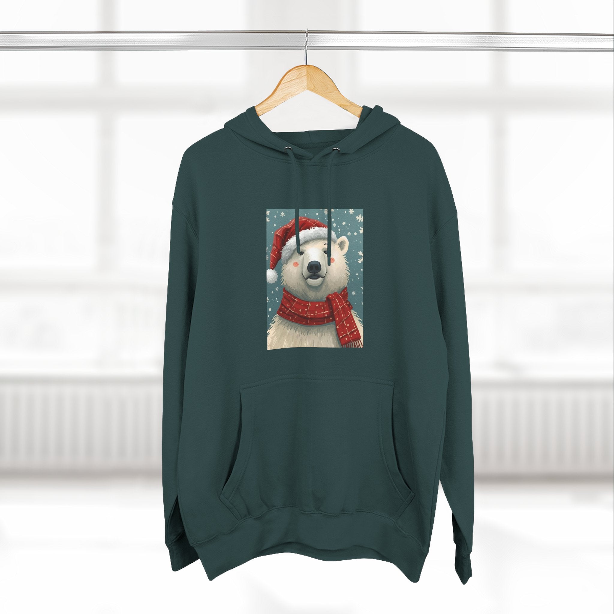 Cozy Polar Bear Holiday Hoodie, Winter Fleece Sweatshirt, Christmas Gift, Cute Animal Hoodie, Festive Apparel, Seasonal Wear
