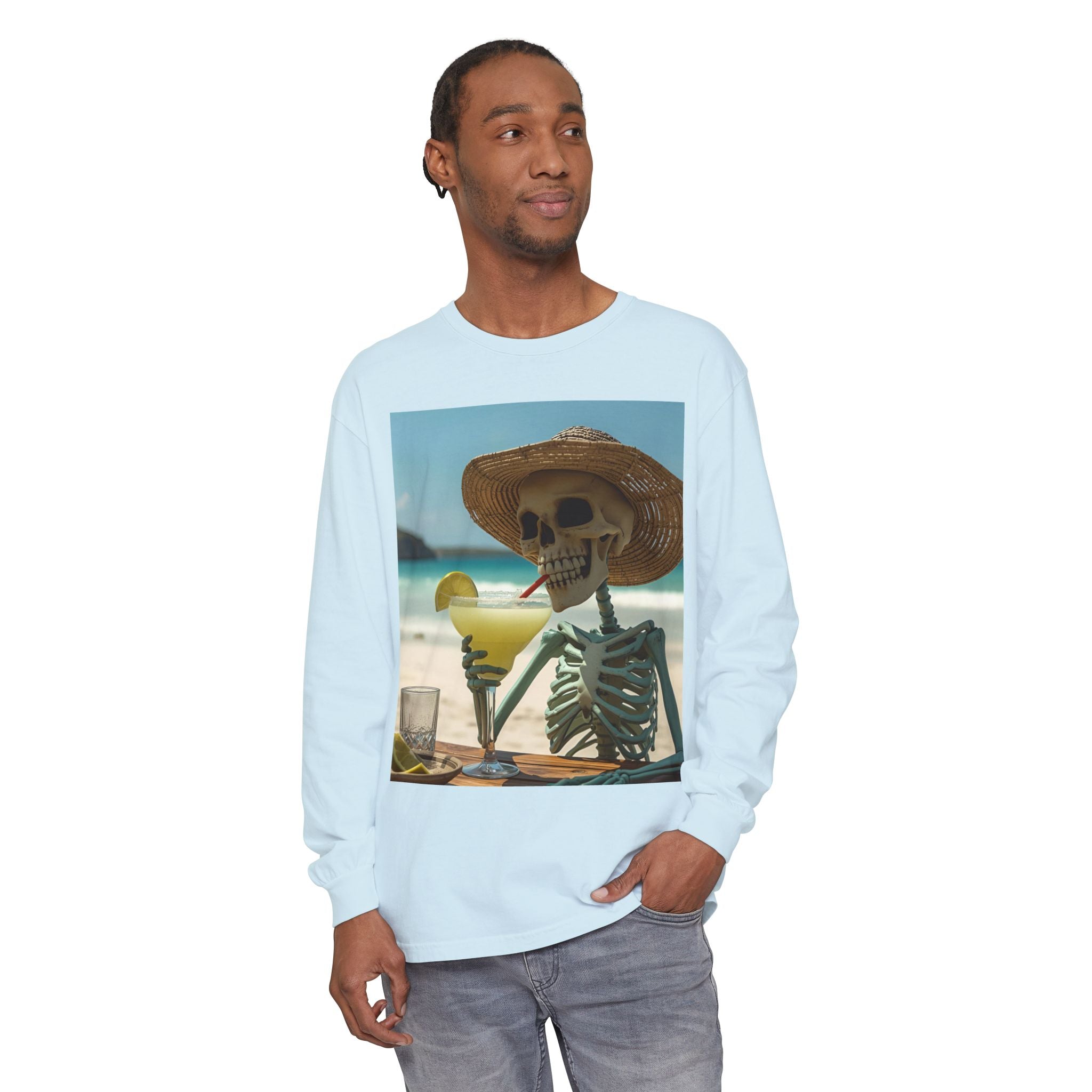 Chill Vibes Skeleton Unisex Garment-dyed Long Sleeve T-Shirt