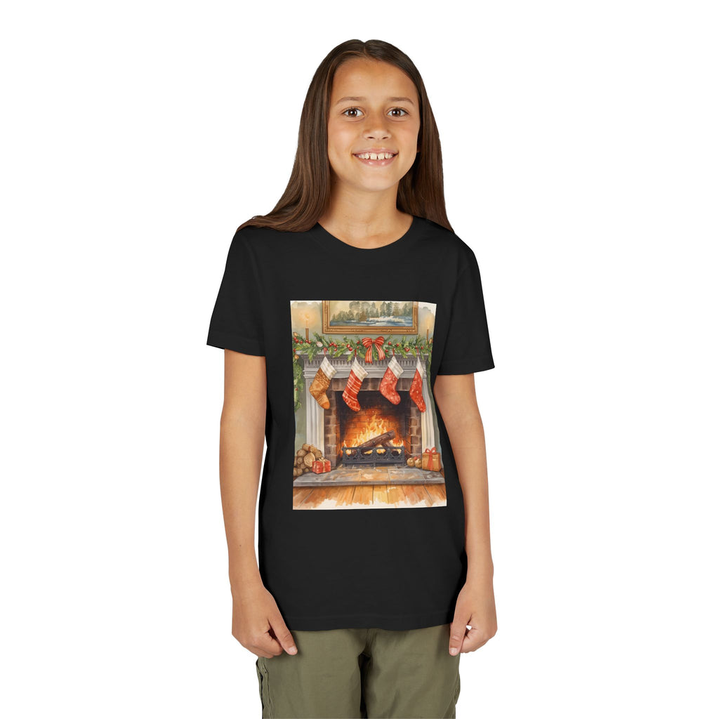 Christmas Stocking Fireplace Youth Short Sleeve Tee