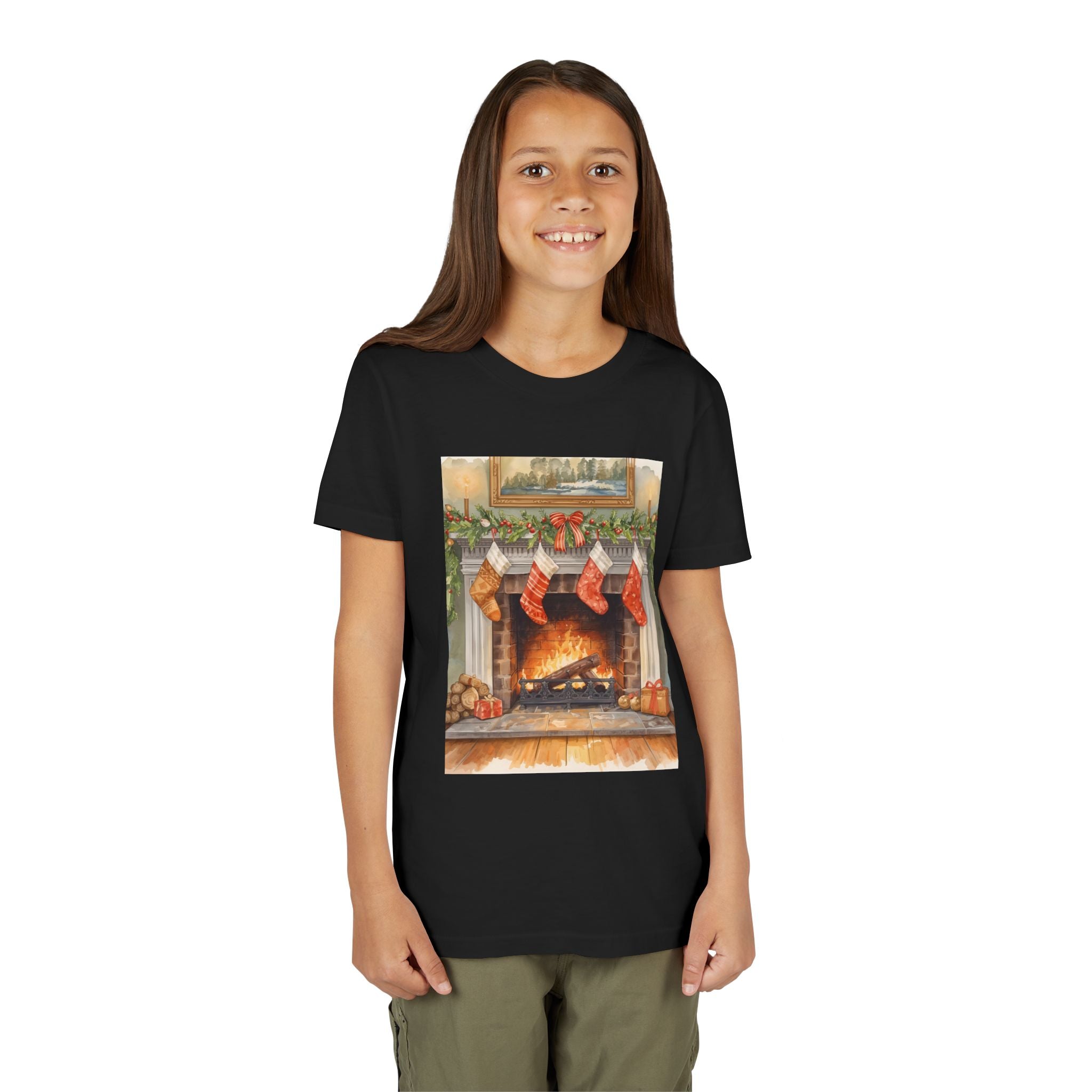 Christmas Stocking Fireplace Youth Short Sleeve Tee