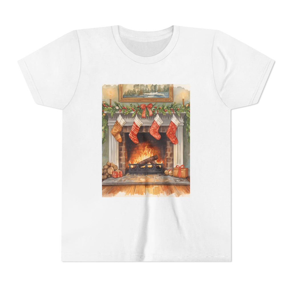 Christmas Stocking Fireplace Youth Short Sleeve Tee