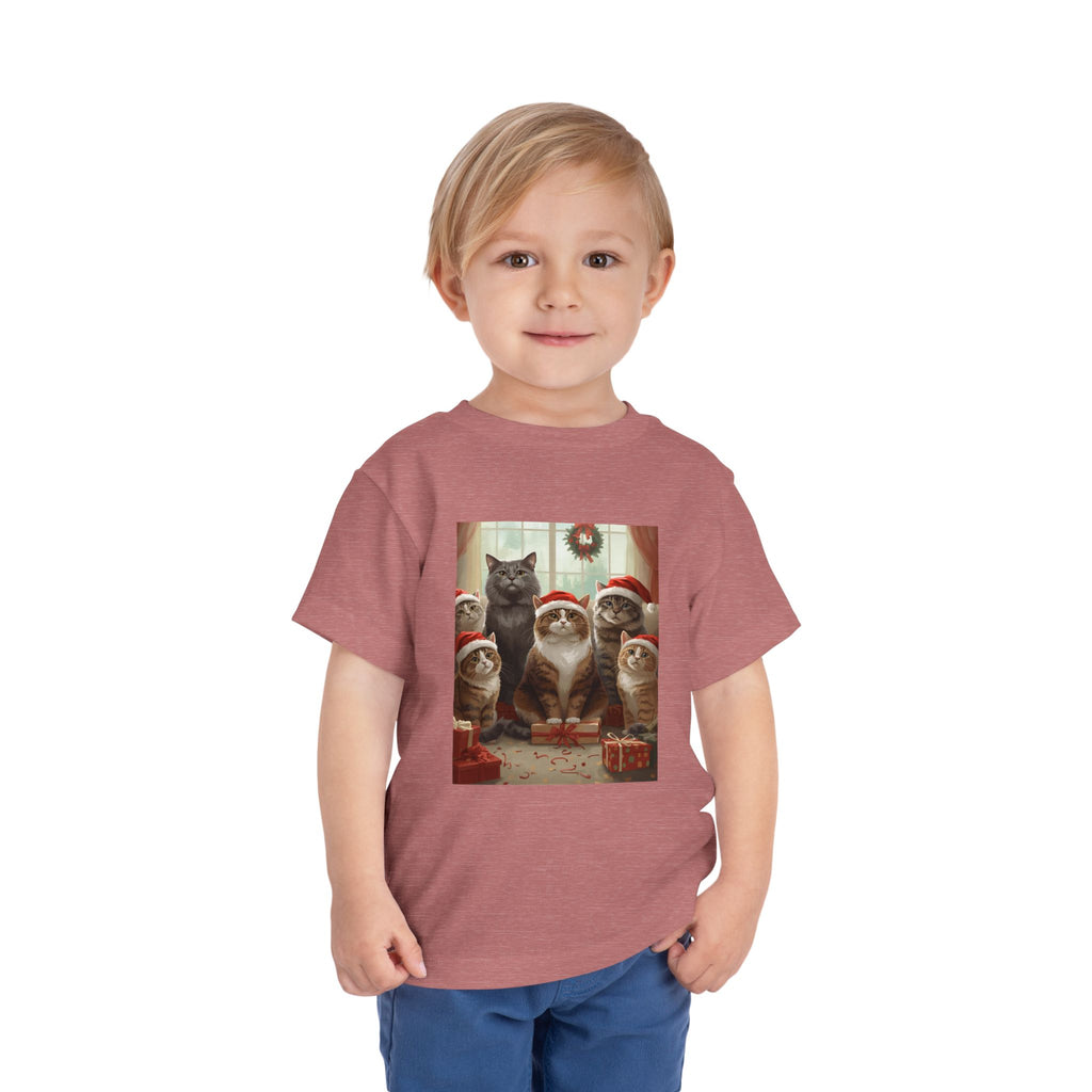 Cute Festive Christmas Cat Toddler Short Sleeve Tee