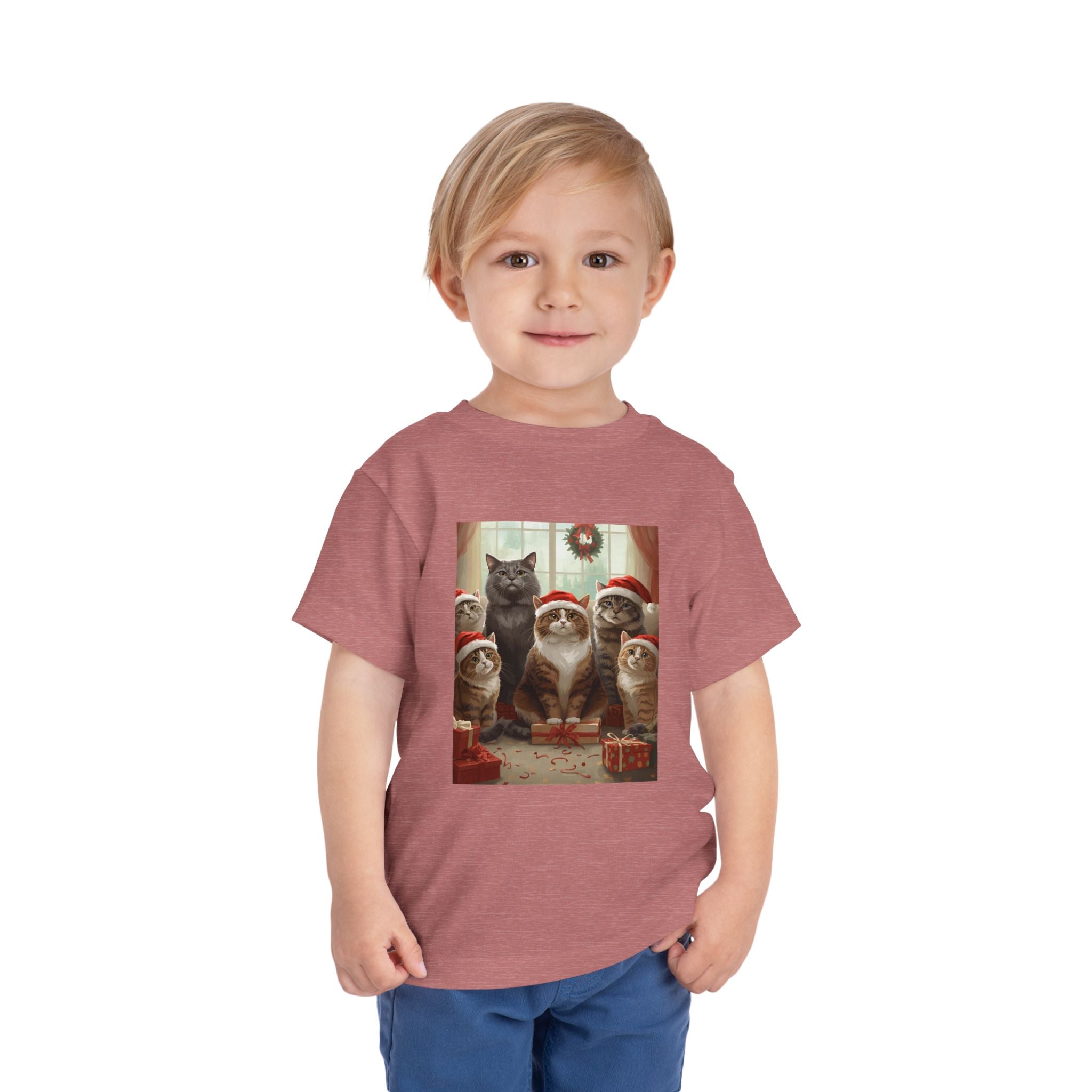 Cute Festive Christmas Cat Toddler Short Sleeve Tee