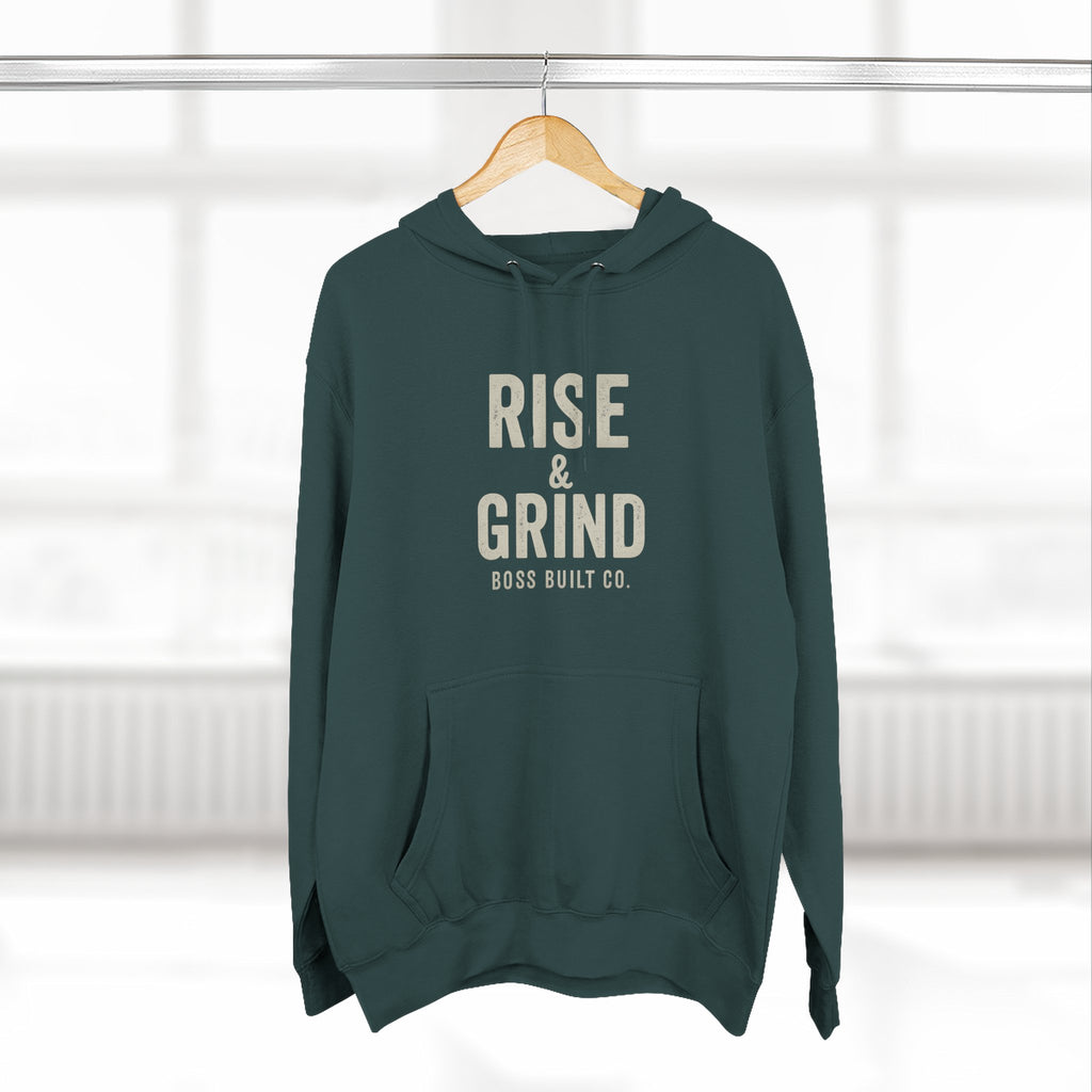 Boss Built Co Rise & Grind Hoodie — Motivational Fleece Pullover for Hustle Mindset