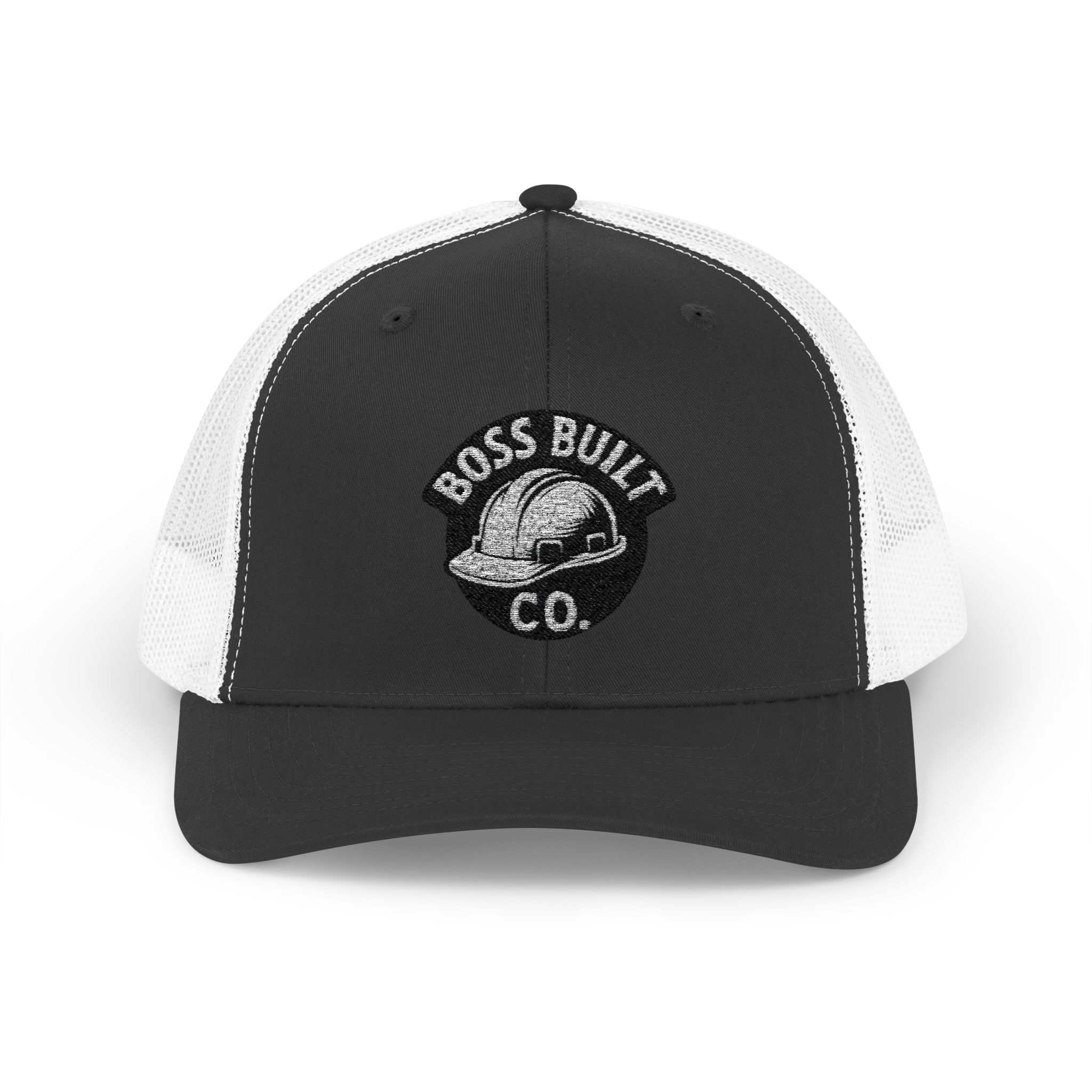 Boss Built Co. Mesh Trucker Cap — Vintage Hard Hat Logo Snapback