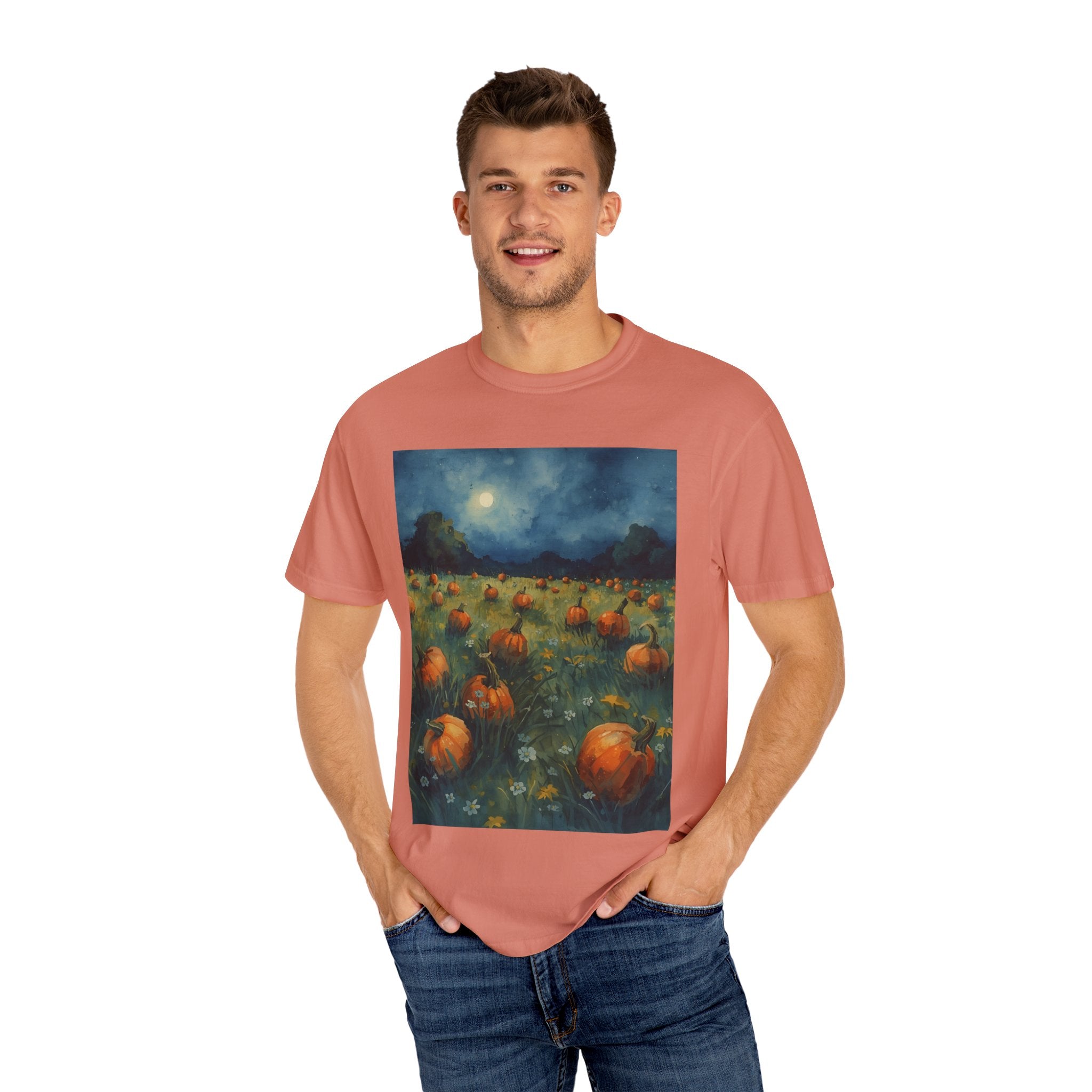 Autumn Pumpkin Field T-shirt | Unisex Fall Tee, Cozy Graphic Shirt, Halloween Gift, Harvest Fashion, Seasonal Wear, Pumpkin Lovers
