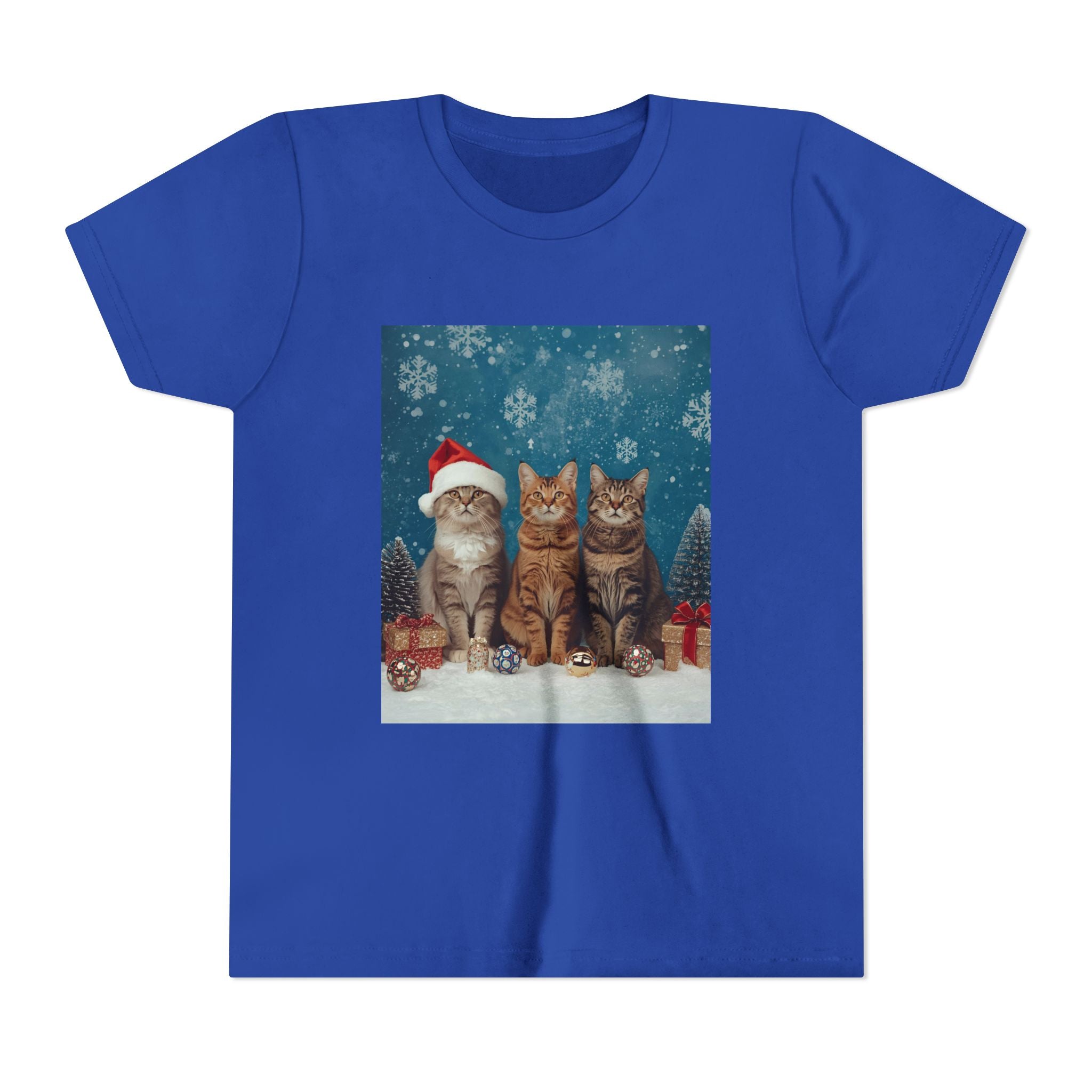 Cute Cat Festive Christmas Youth Short Sleeve Tee
