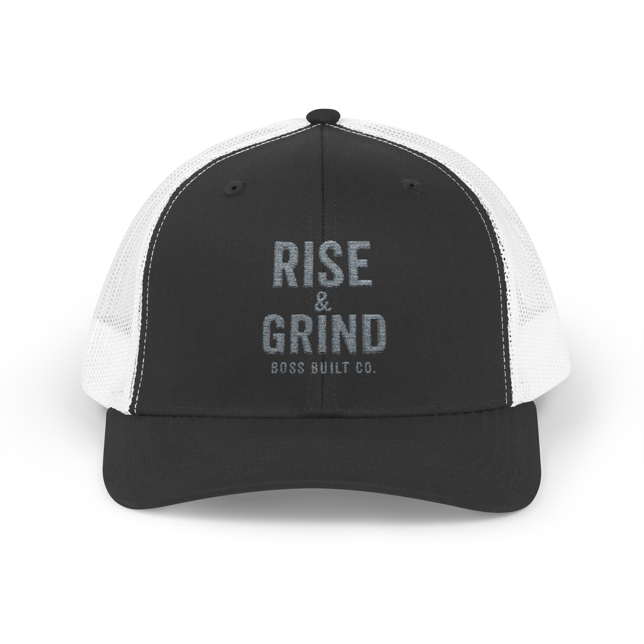 Boss Built Co Rise & Grind Snapback Trucker Cap — Motivational Embroidered Hat