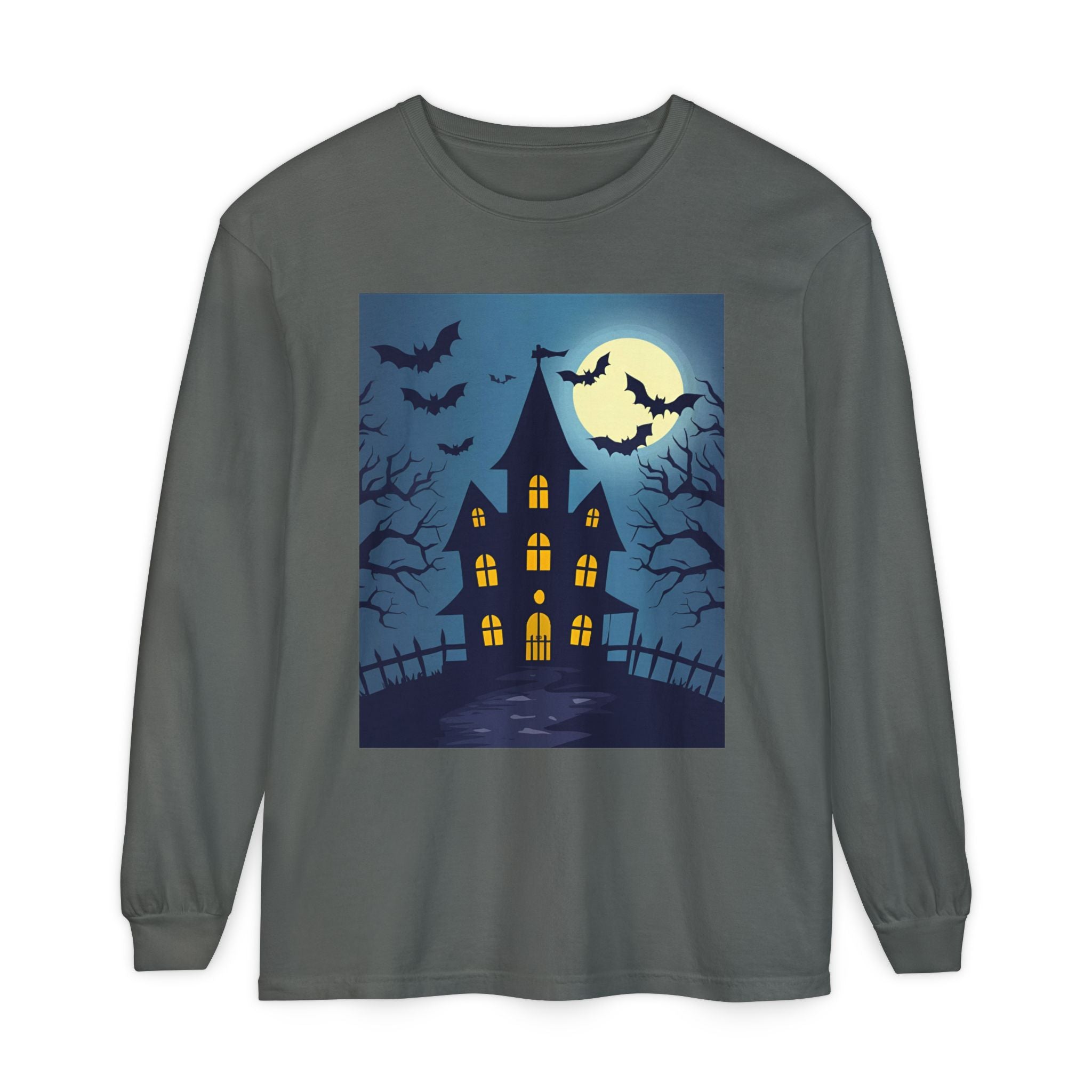 Haunted House Long Sleeve T-Shirt | Halloween Apparel, Fall Fashion, Spooky Shirt, Unisex Tee, Ghostly Vibes