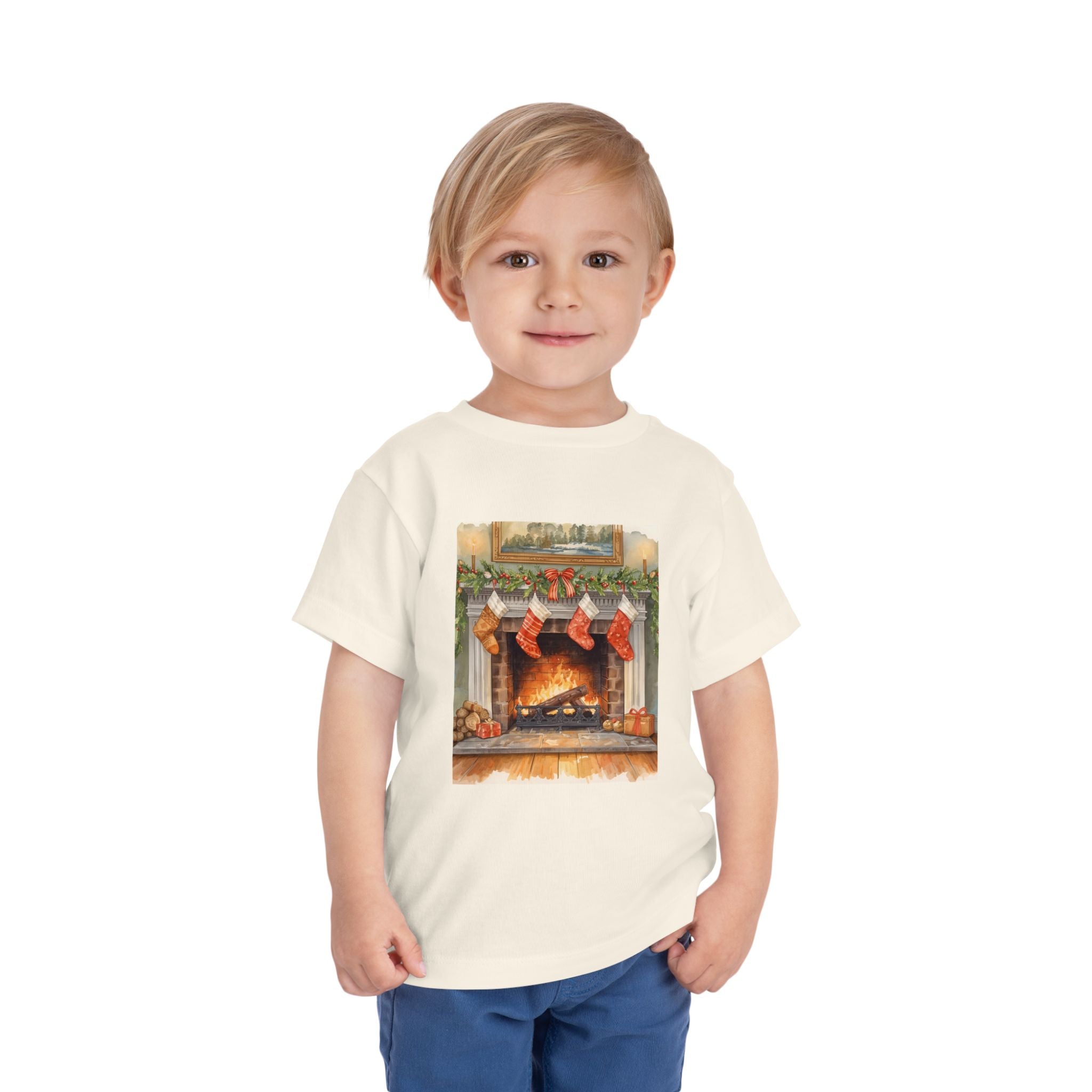 Christmas Stocking Fireplace Toddler Short Sleeve Tee