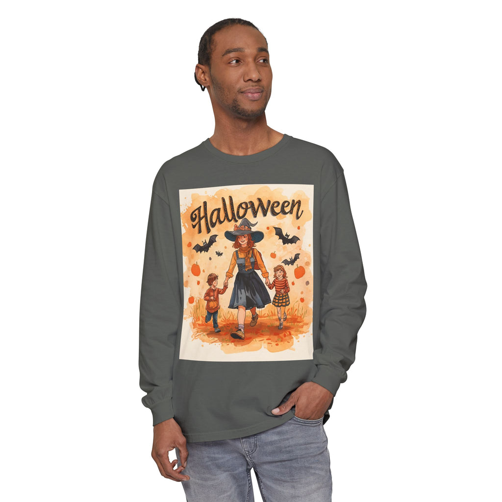 Halloween Themed Mom And Children Unisex Garment-dyed Long Sleeve T-Shirt