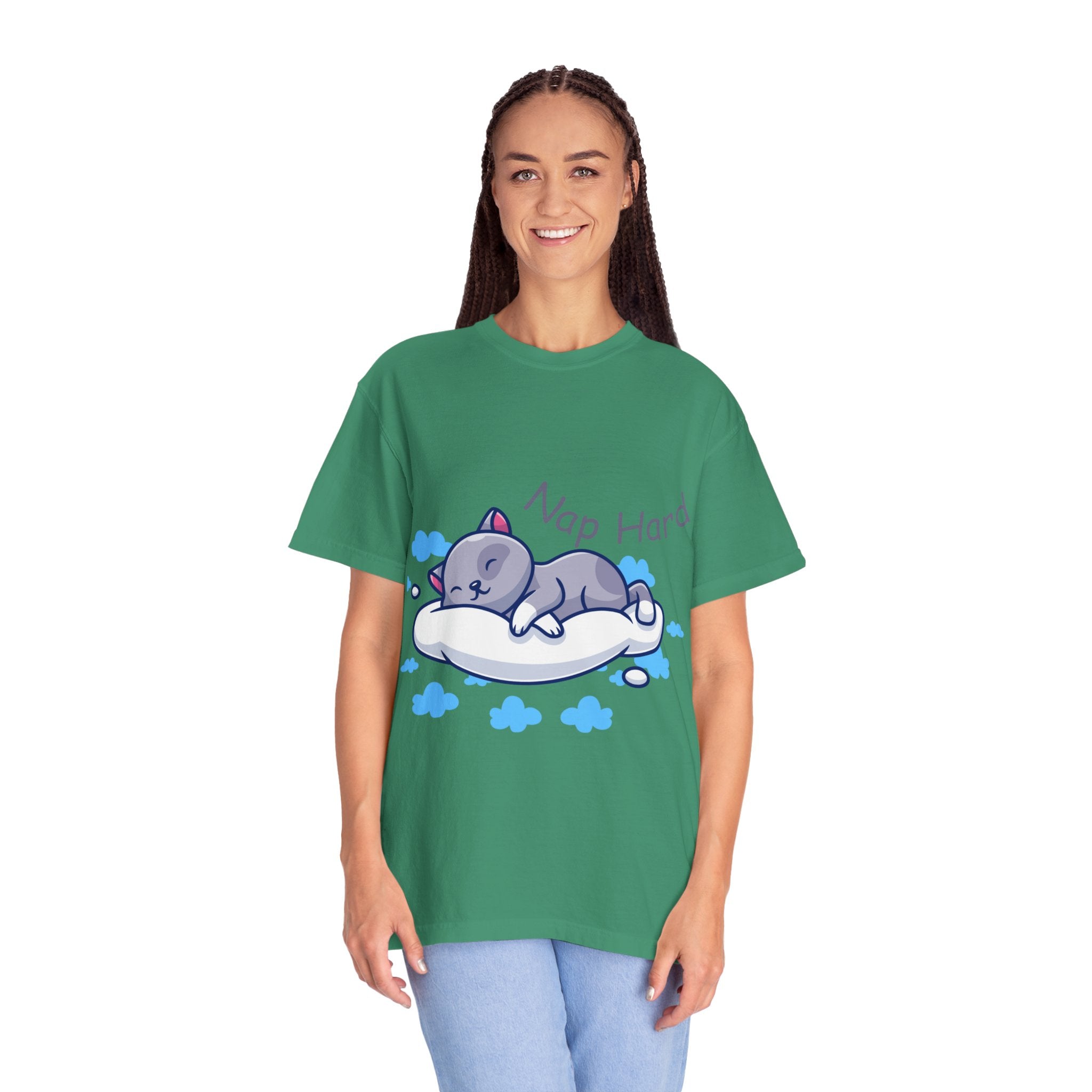 Cozy Cat Nap Hard Unisex Garment-Dyed T-shirt, Cat Lover Gift, Cozy Casual Tee, Funny Nap Shirt, Perfect for Pet Owners, Lightweight Summer Top