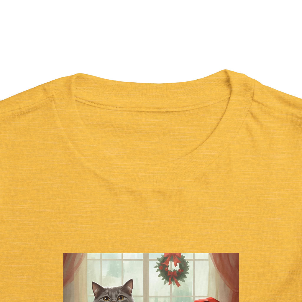 Cute Festive Christmas Cat Toddler Short Sleeve Tee