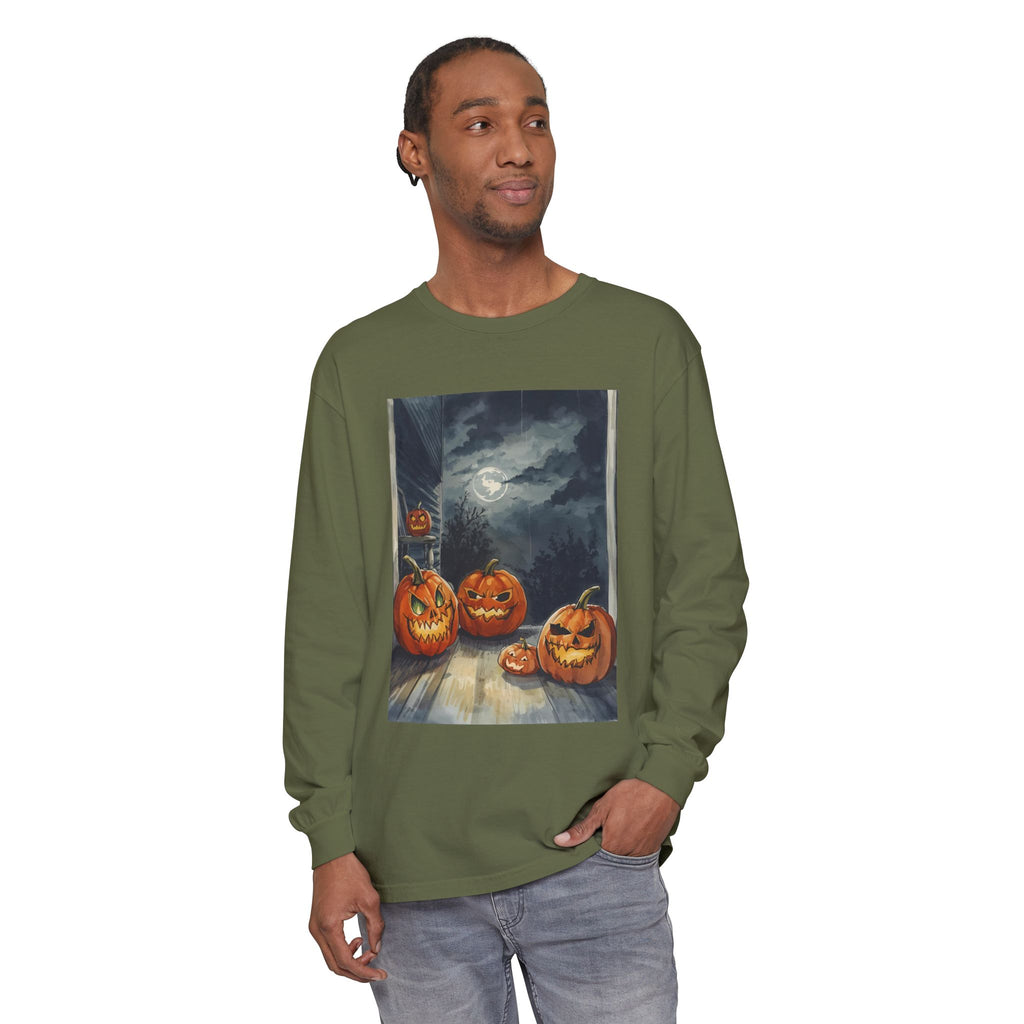 Halloween Pumpkin Scary Unisex Garment-dyed Long Sleeve T-Shirt