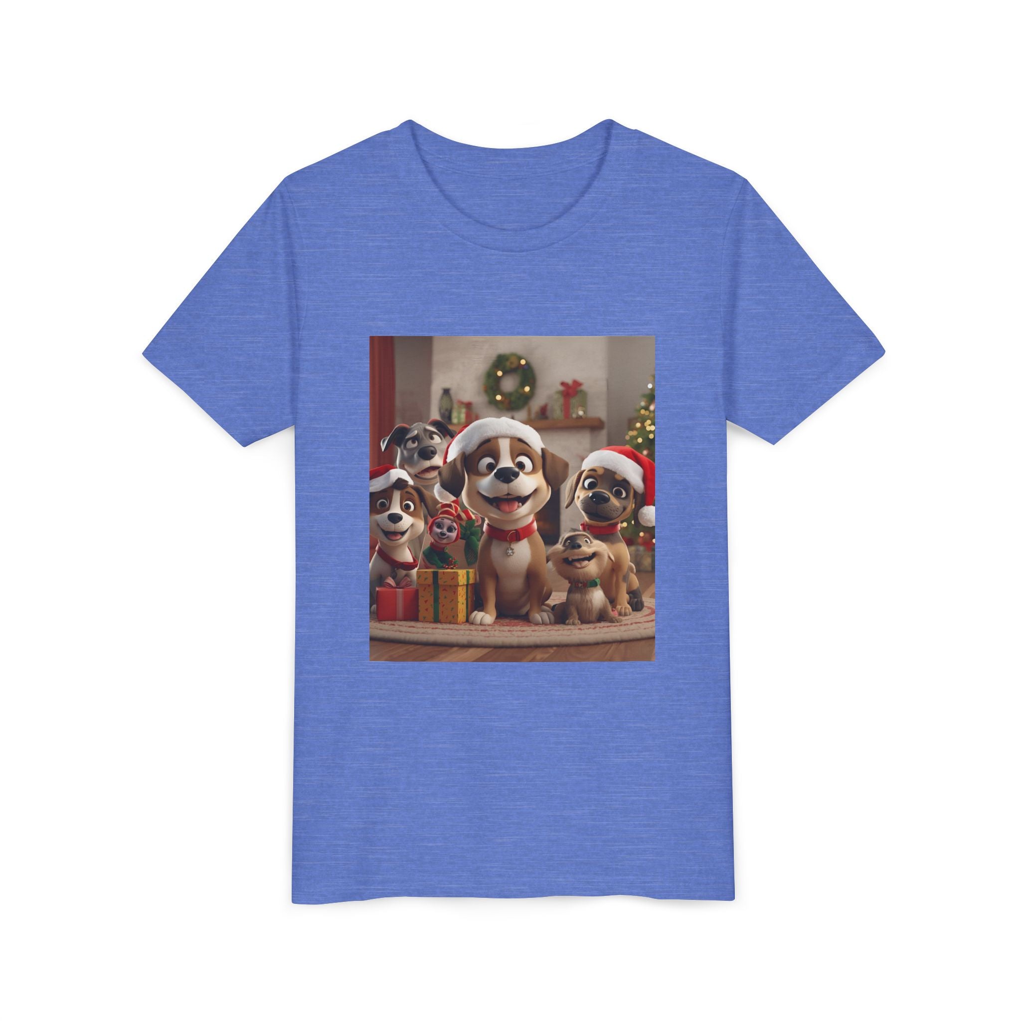 Cute Festive Christmas Dog Youth Short Sleeve Tee