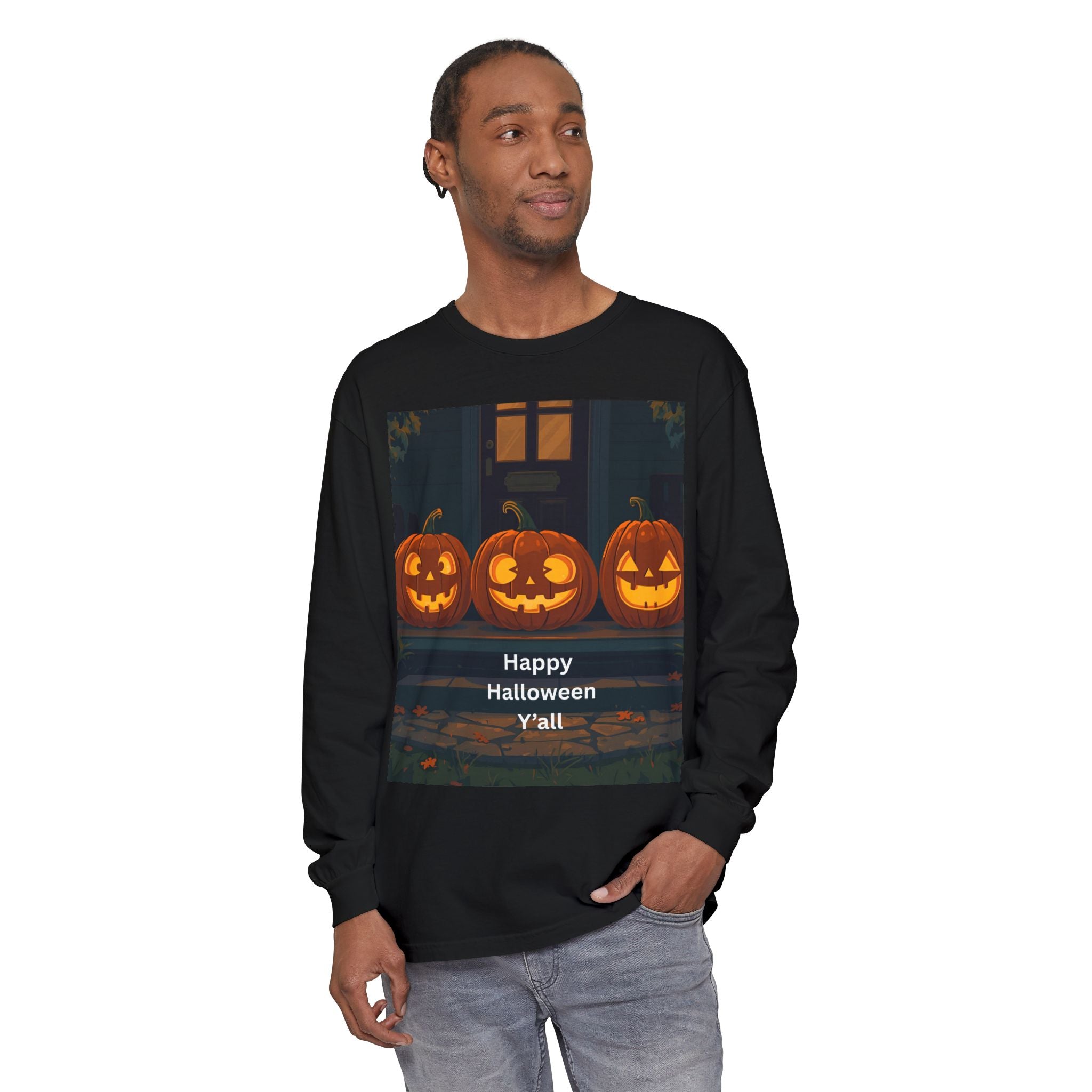 Halloween Pumpkin Long Sleeve T-Shirt, Fall Apparel, Comfortable Shirt, Unisex Halloween Tee, Seasonal Gift, Spooky Vibes