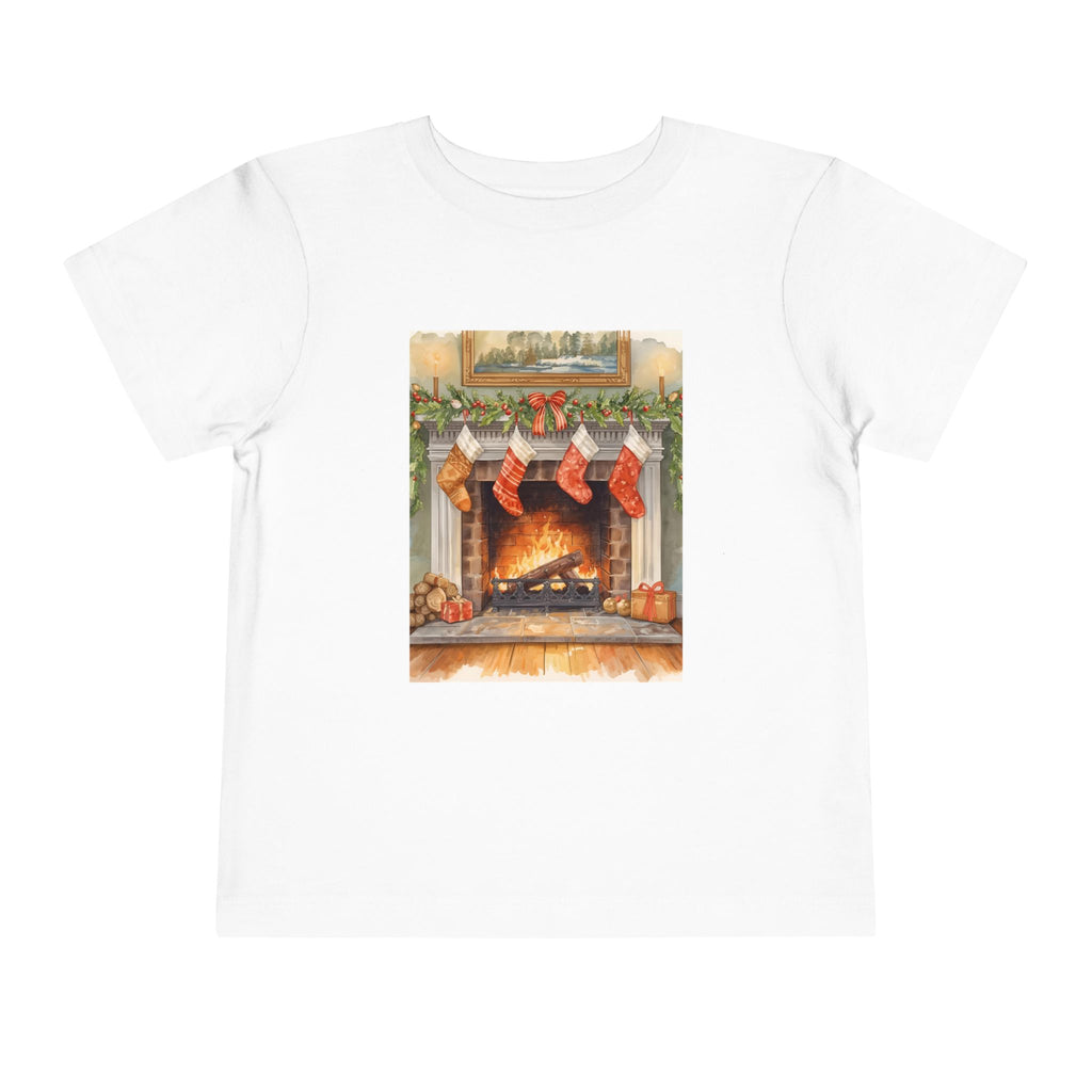 Christmas Stocking Fireplace Toddler Short Sleeve Tee