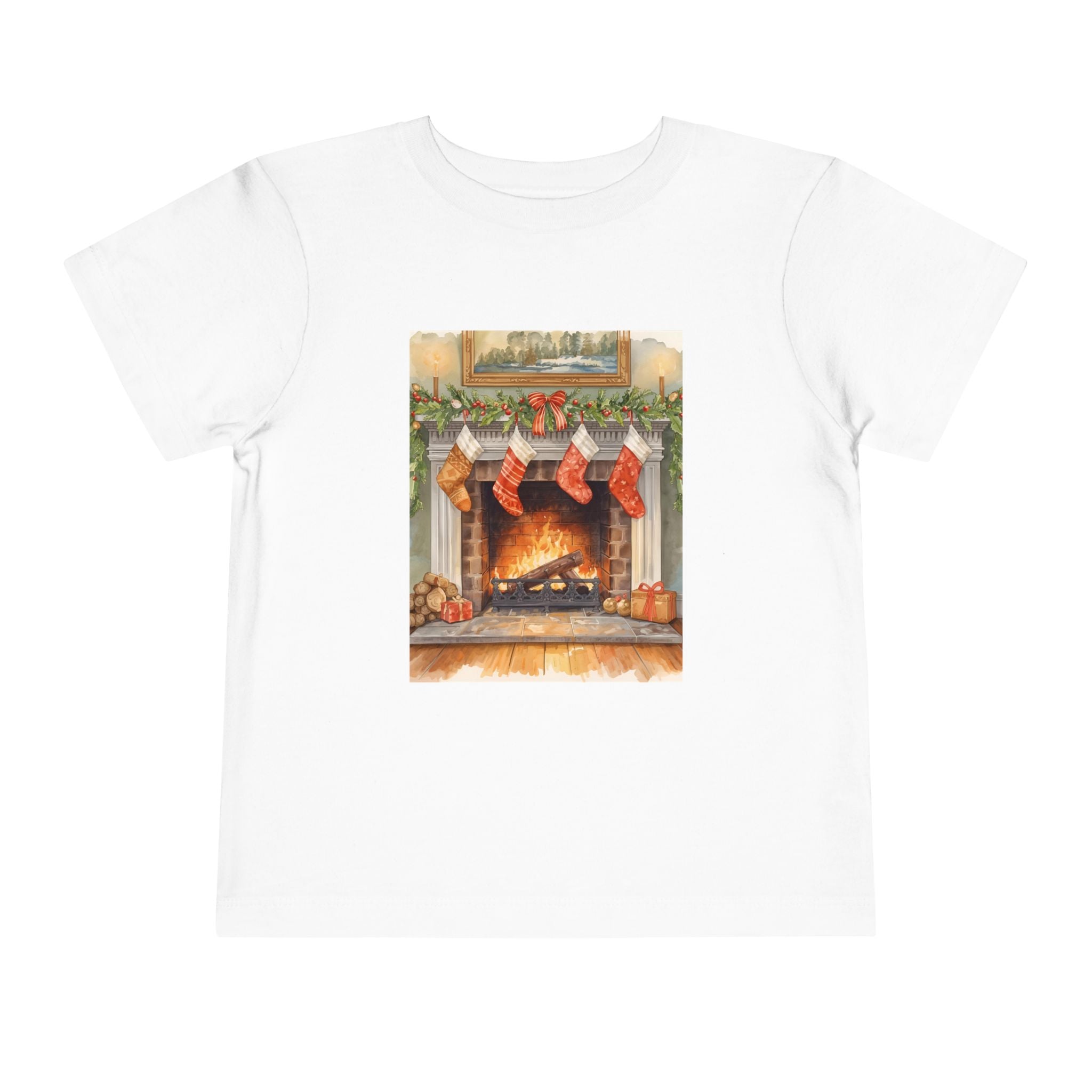 Christmas Stocking Fireplace Toddler Short Sleeve Tee
