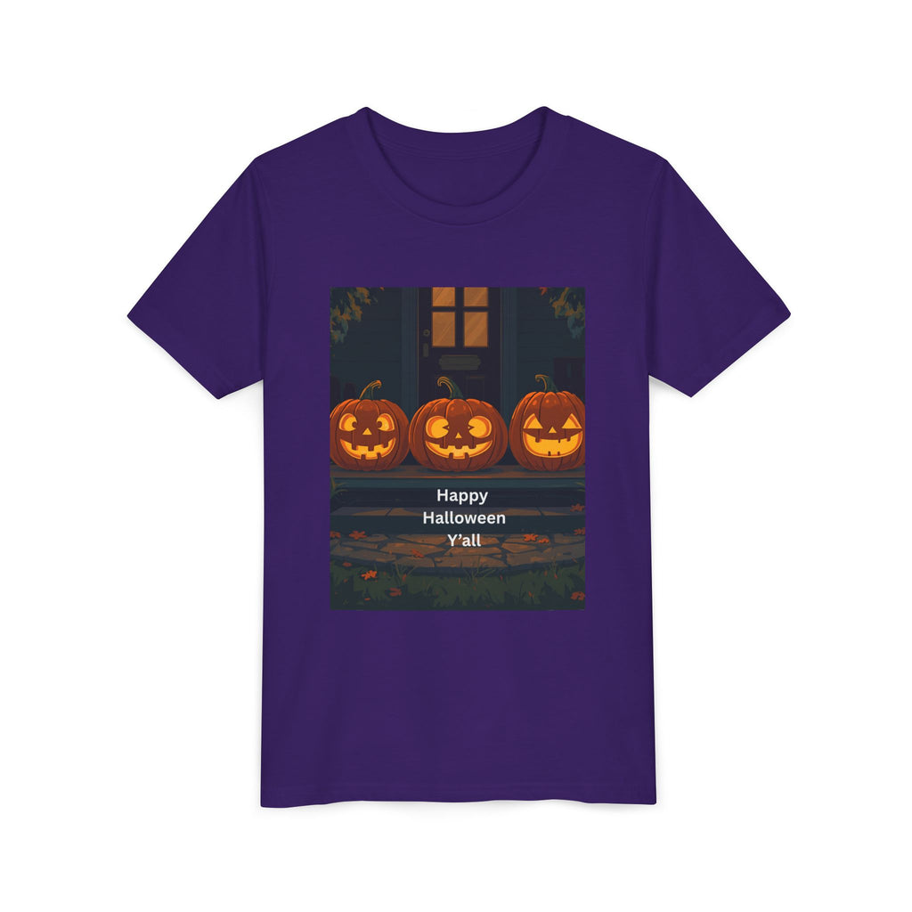 Halloween Pumpkin Youth Tee, Jack-o'-lantern Shirt, Trick or Treat Apparel, Spooky Kids T-Shirt, Halloween Costume Top