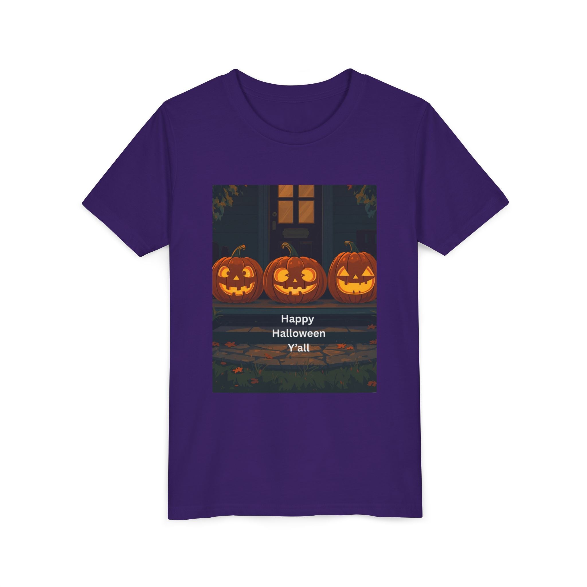 Halloween Pumpkin Youth Tee, Jack-o'-lantern Shirt, Trick or Treat Apparel, Spooky Kids T-Shirt, Halloween Costume Top
