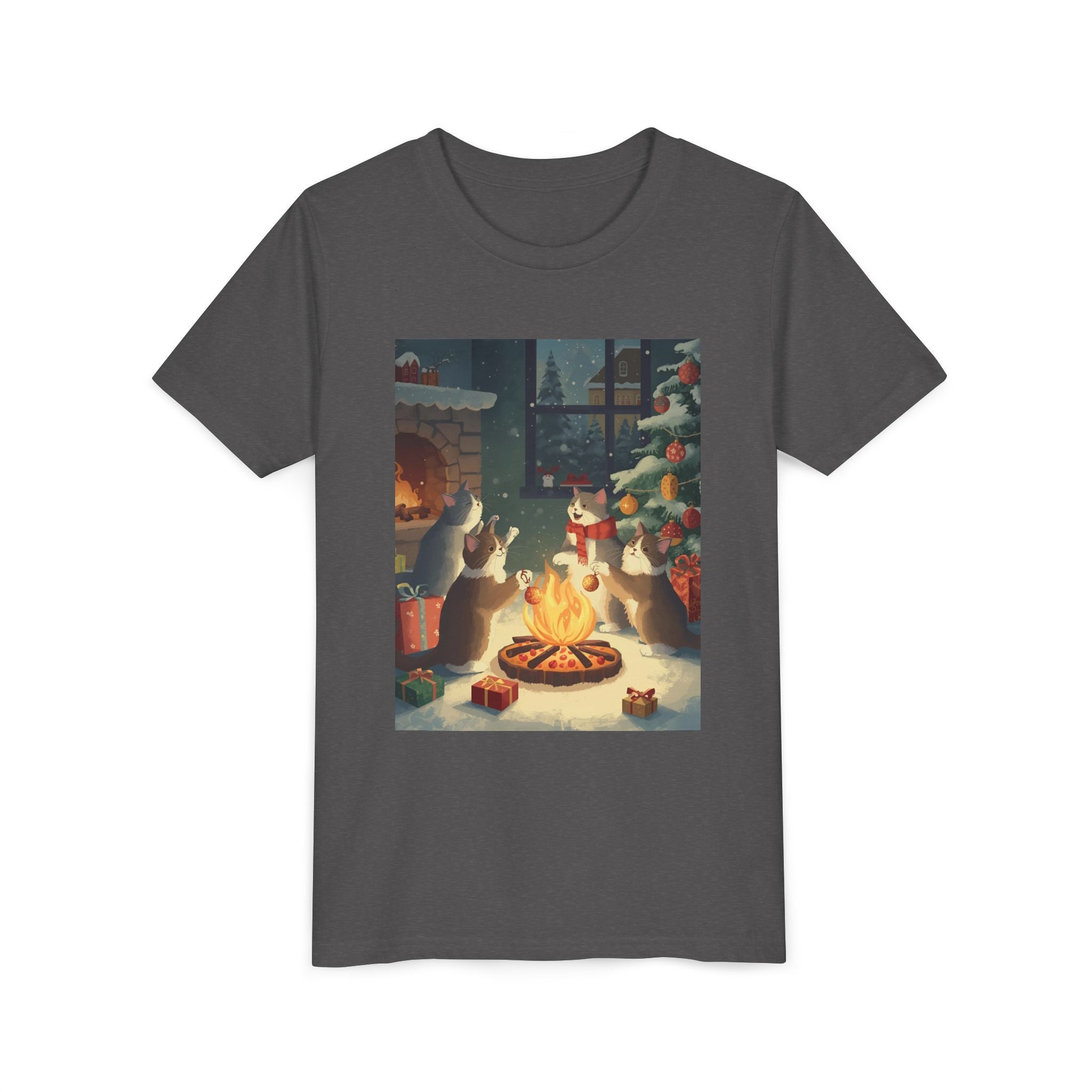 Cozy Christmas Youth Tee, Festive Graphic Short Sleeve Shirt, Holiday Charm for Kids, Cute Gift for Thanksgiving, Winter Gatherings