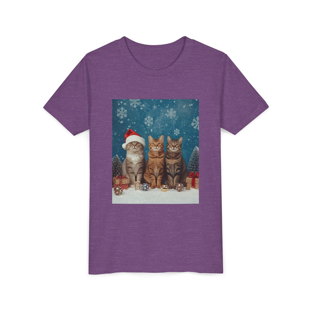 Cute Cat Festive Christmas Youth Short Sleeve Tee