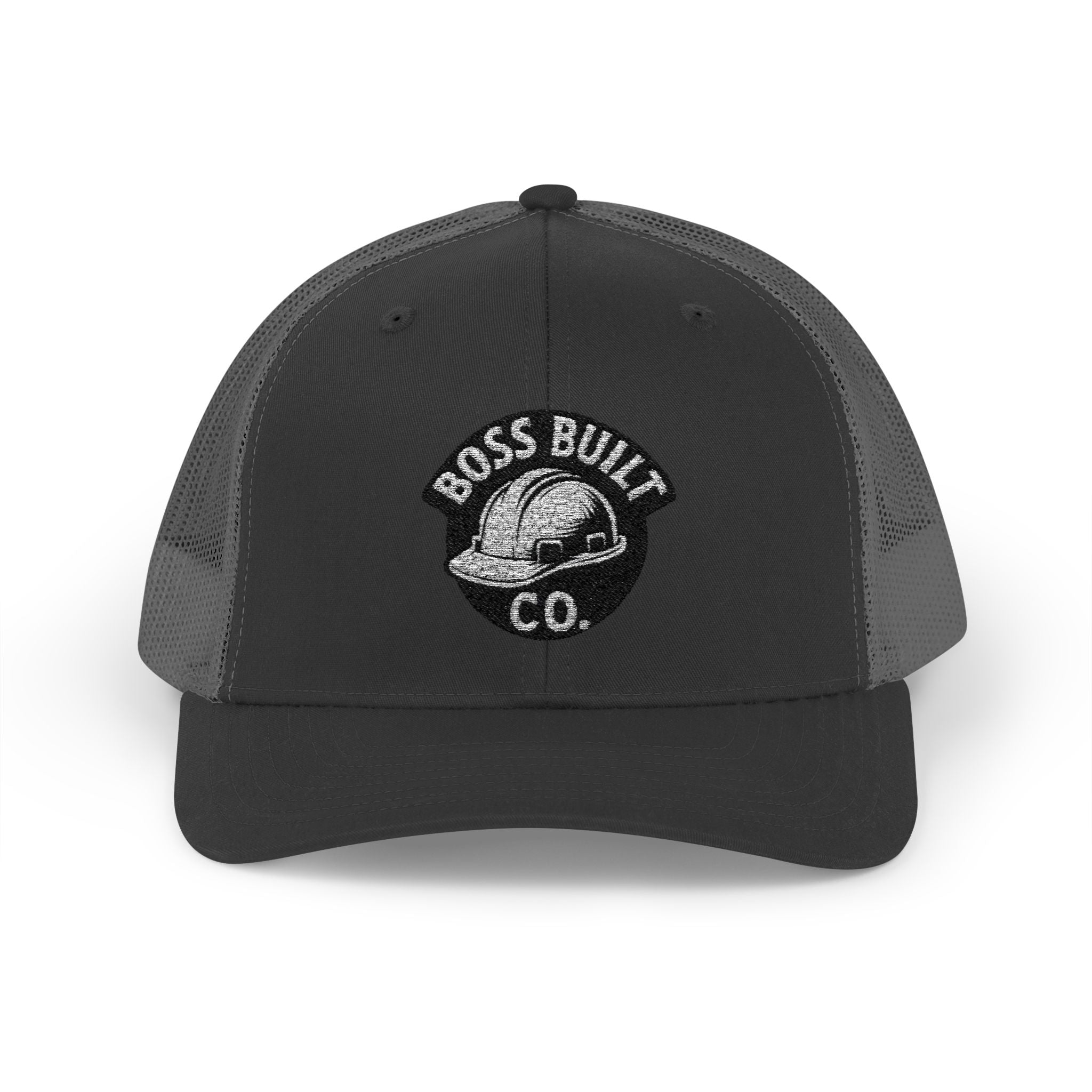 Boss Built Co. Mesh Trucker Cap — Vintage Hard Hat Logo Snapback