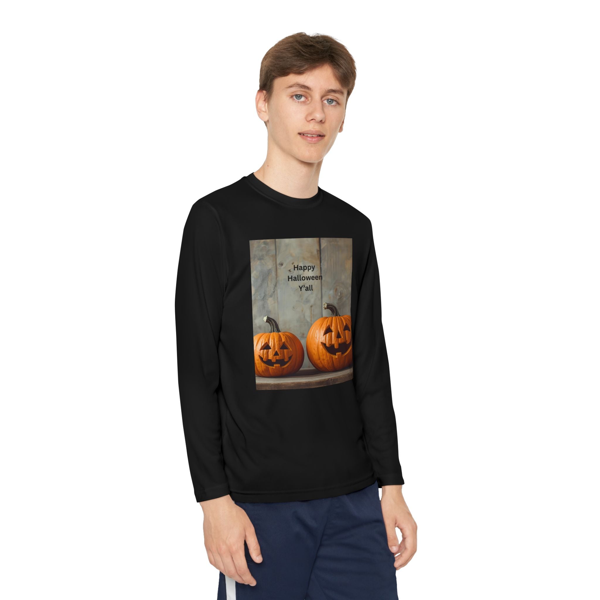 Youth Halloween Pumpkin Long Sleeve Tee, Funny Halloween Shirt, Kids Pumpkin Tee, Fall Celebration Top, Spooky Season Apparel