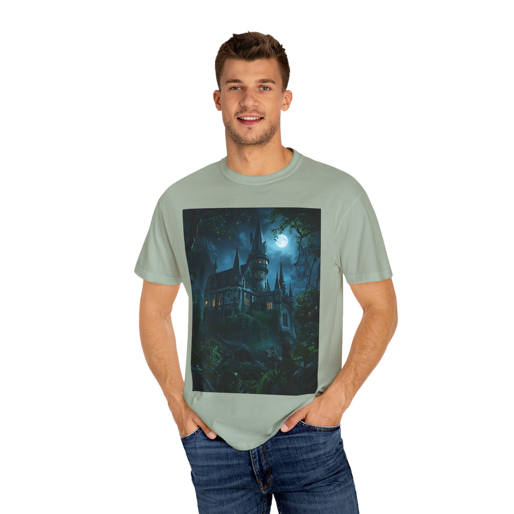 Mystical Night Scene Castle T-Shirt, Spooky Tees, Halloween Apparel, Gothic Style Shirt, Unisex Shirt, Nighttime Scene Tee