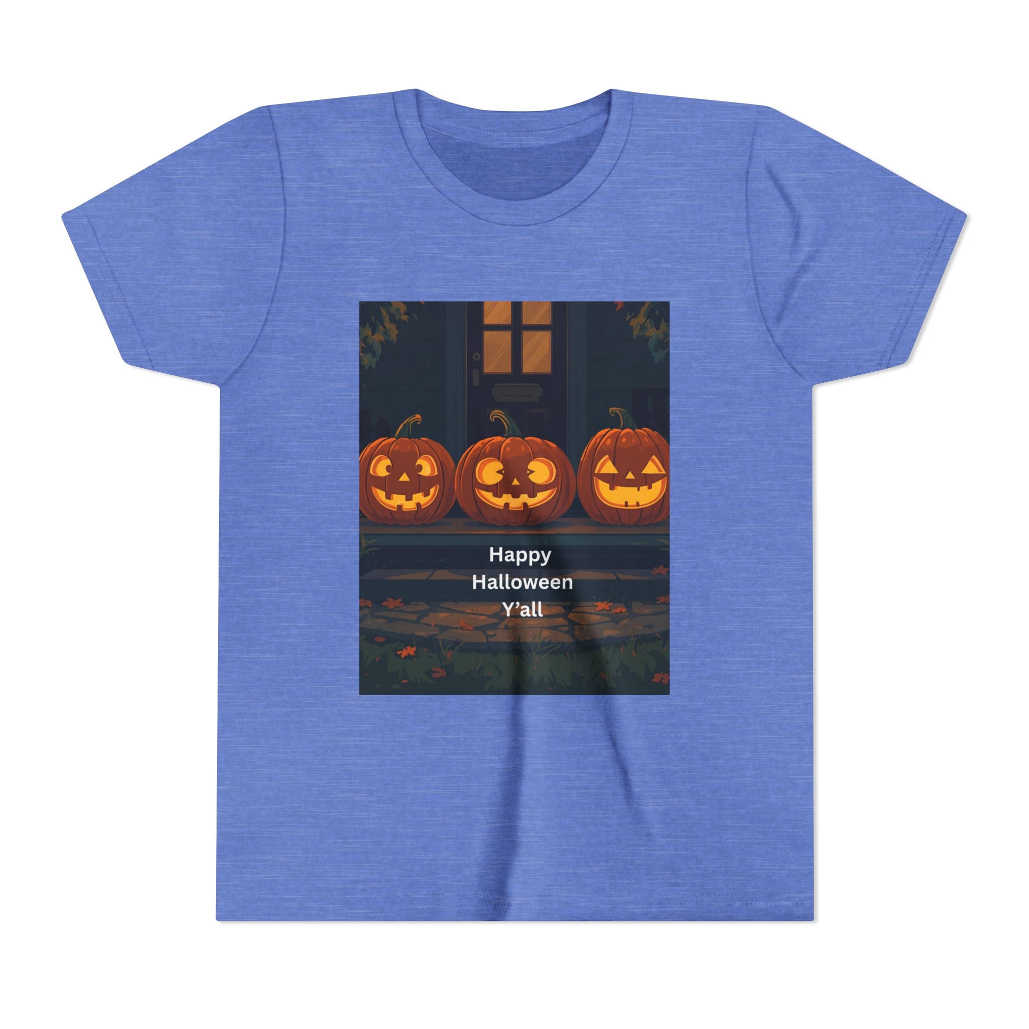 Halloween Pumpkin Youth Tee, Jack-o'-lantern Shirt, Trick or Treat Apparel, Spooky Kids T-Shirt, Halloween Costume Top