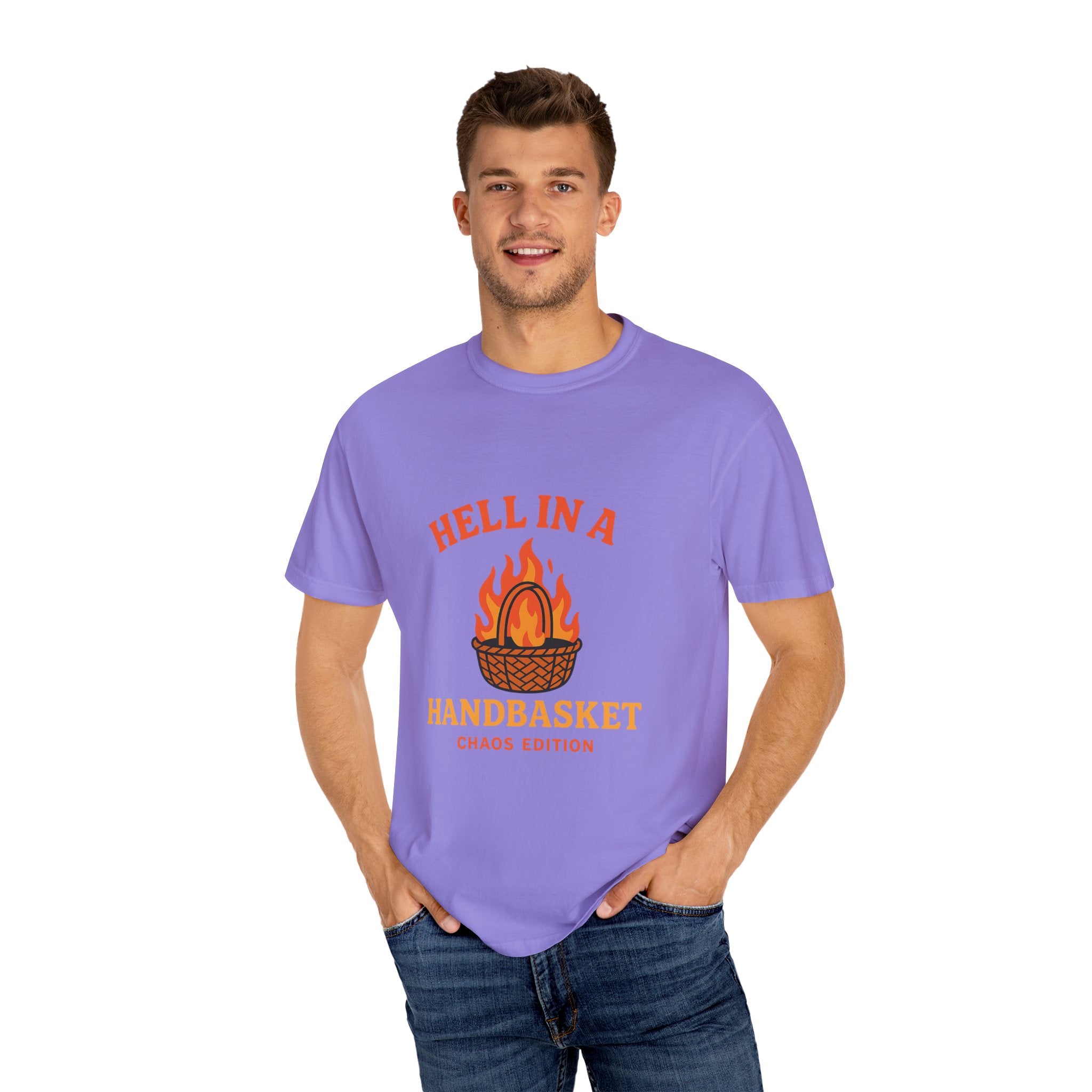 Hell In A Handbasket Funny Unisex Garment-Dyed T-shirt