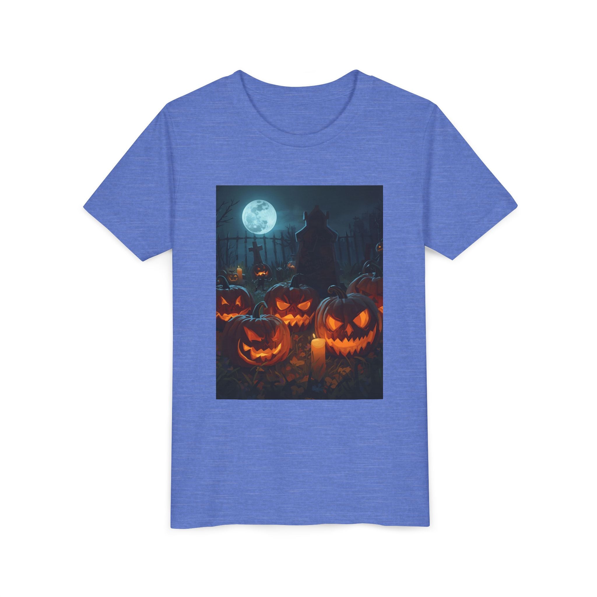 Scary Halloween Pumpkin Youth Short Sleeve Tee, Cute Halloween Shirt, Kids Costume Top, Spooky Tees, Trick or Treat Shirt