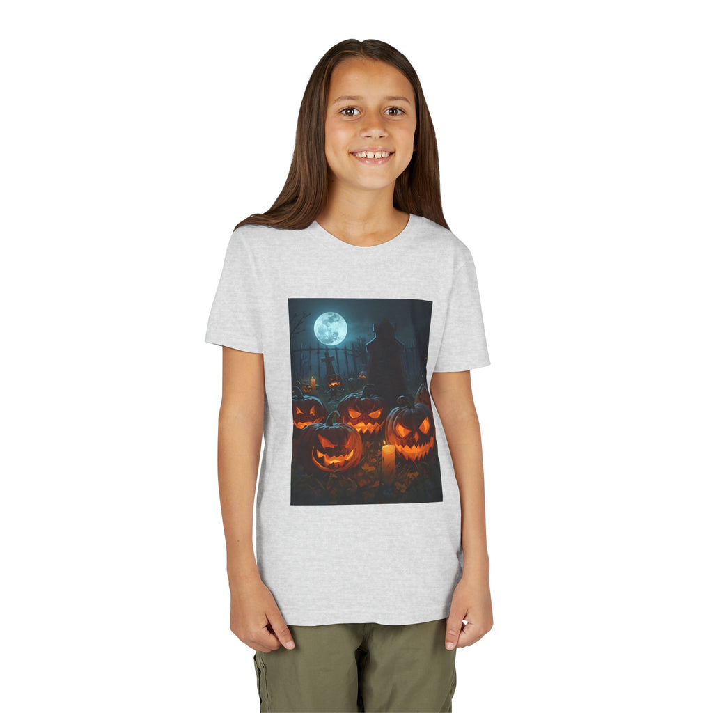 Scary Halloween Pumpkin Youth Short Sleeve Tee, Cute Halloween Shirt, Kids Costume Top, Spooky Tees, Trick or Treat Shirt
