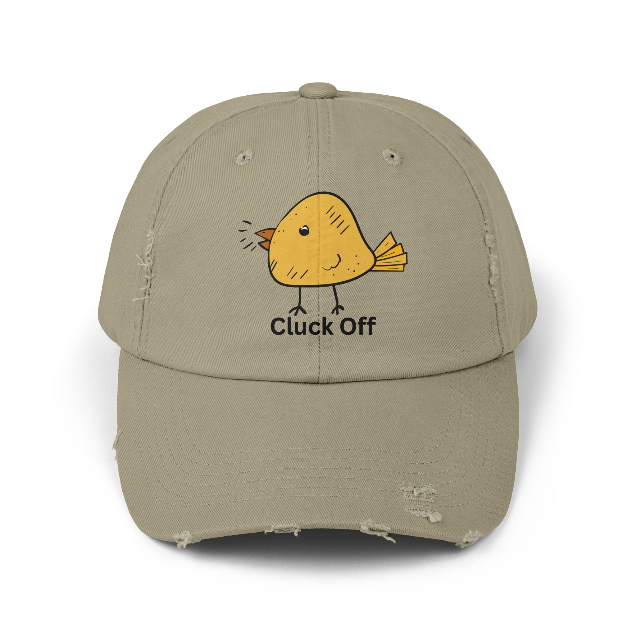 Quirky Distressed Cap with 'Cluck Off' Design - Fun Gift for Bird Lovers, Casual Wear, Summer Accessory, Unique Hat, Funny Cap
