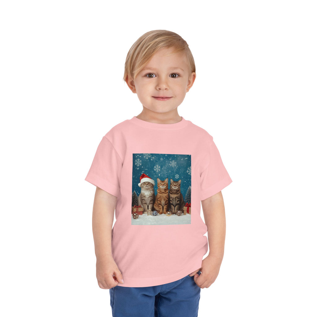 Cute Cat Festive Christmas Toddler Short Sleeve Tee